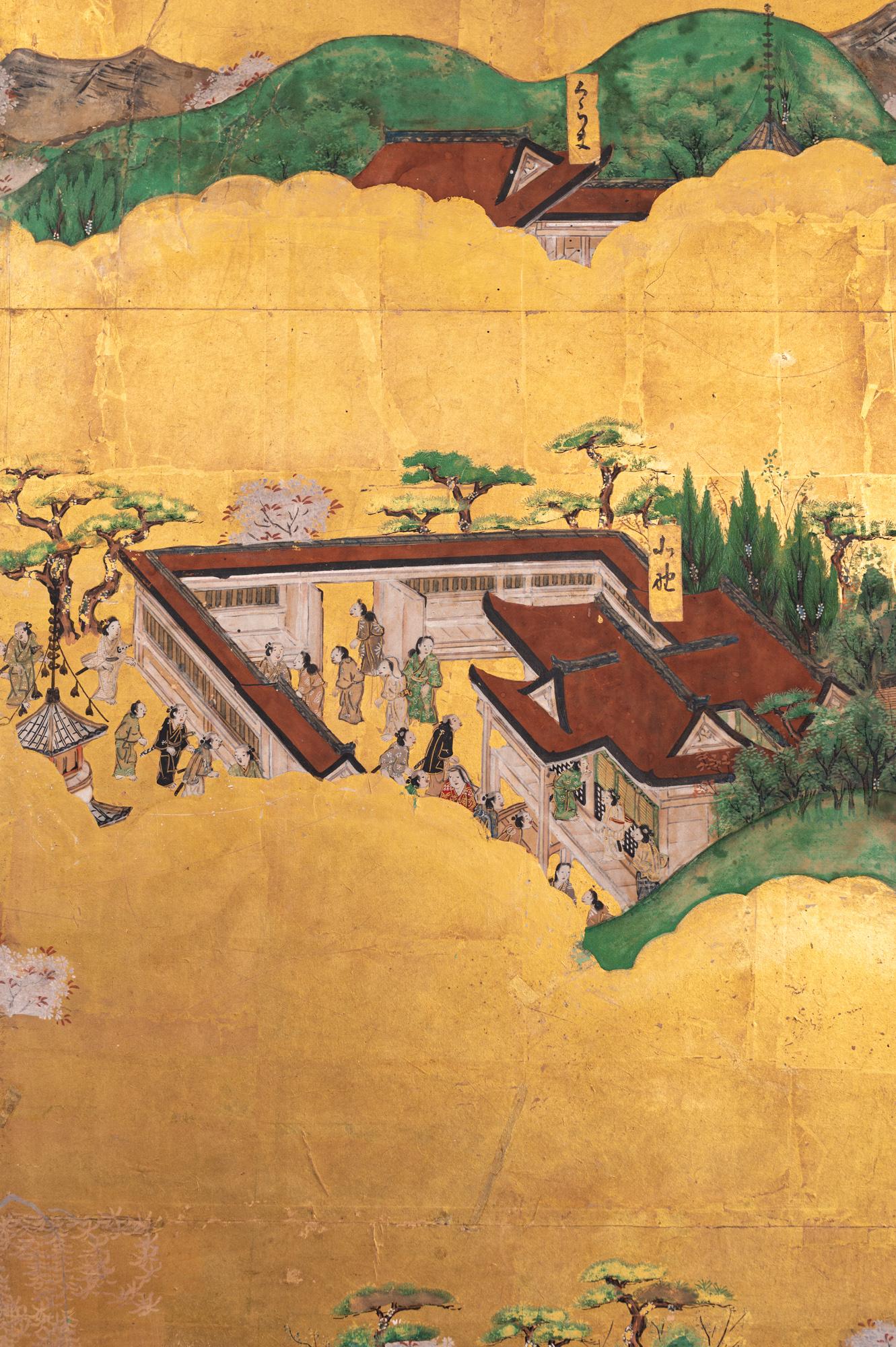 Paravent japonais à six panneaux : Scènes de Kyoto et d'entourage, 'Rakuchu Rakugai-Zu' en vente 5