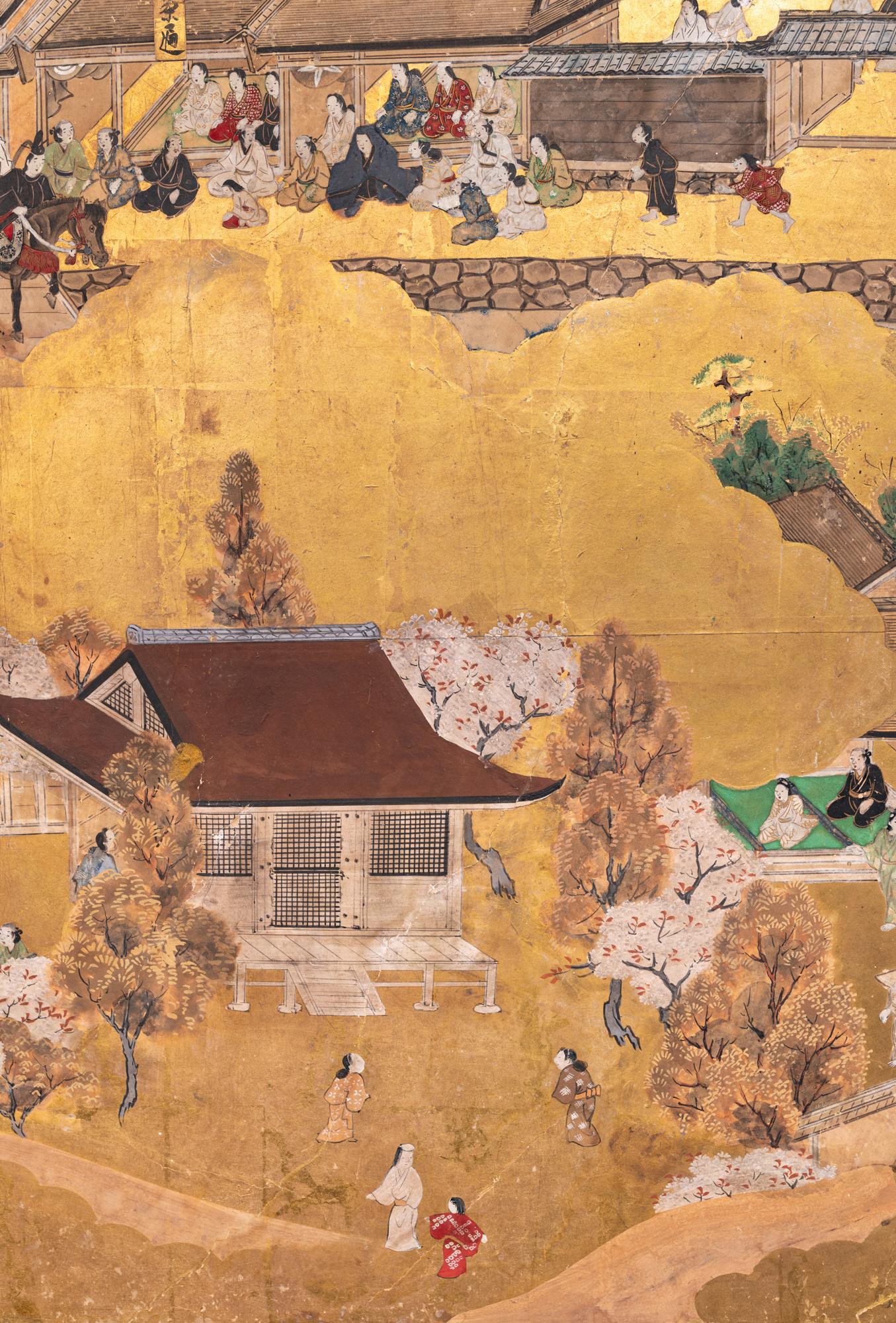 Paravent japonais à six panneaux : Scènes de Kyoto et d'entourage, 'Rakuchu Rakugai-Zu' en vente 7