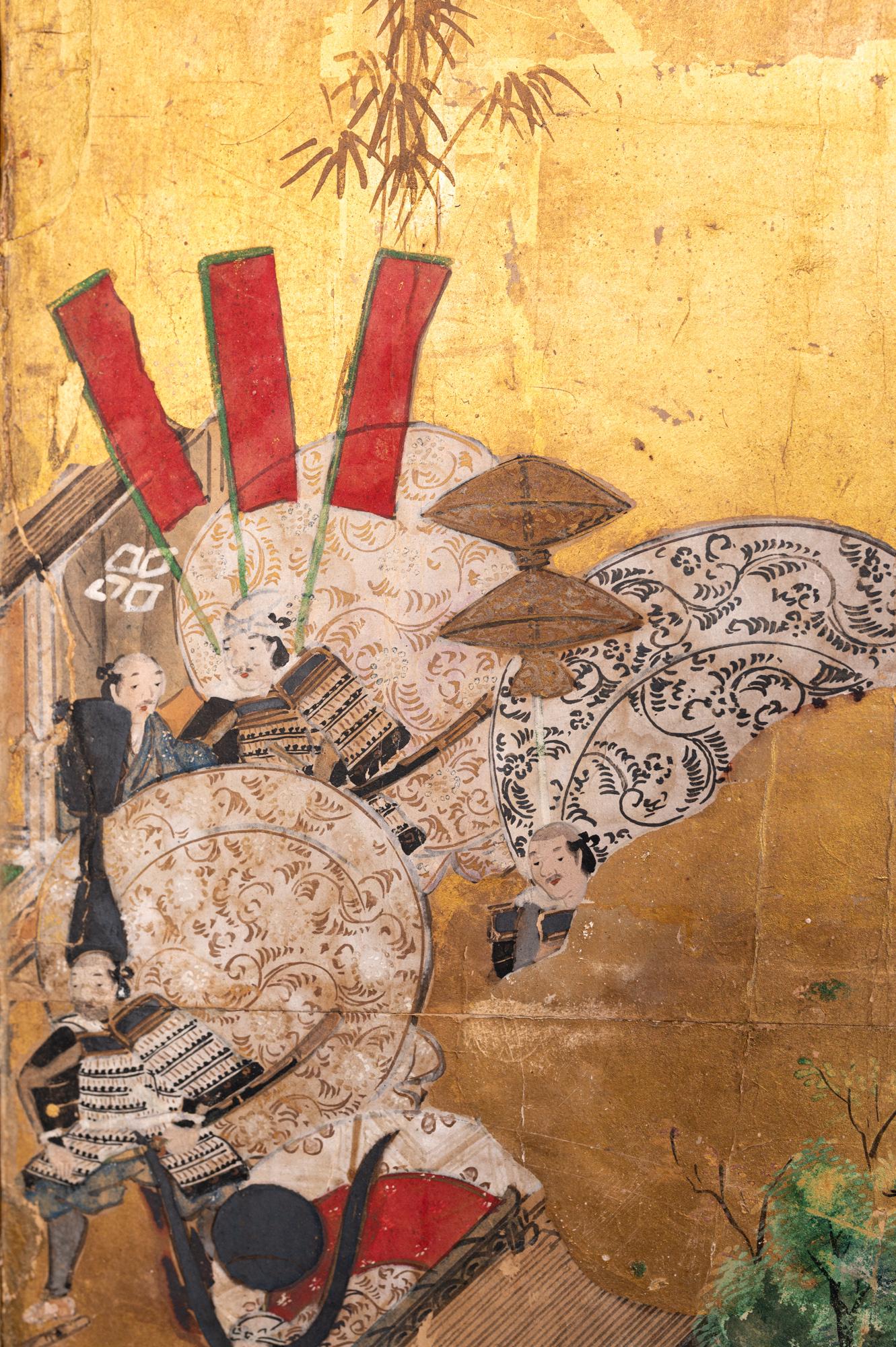 XVIIIe siècle et antérieur Paravent japonais à six panneaux : Scènes de Kyoto et d'entourage, 'Rakuchu Rakugai-Zu' en vente