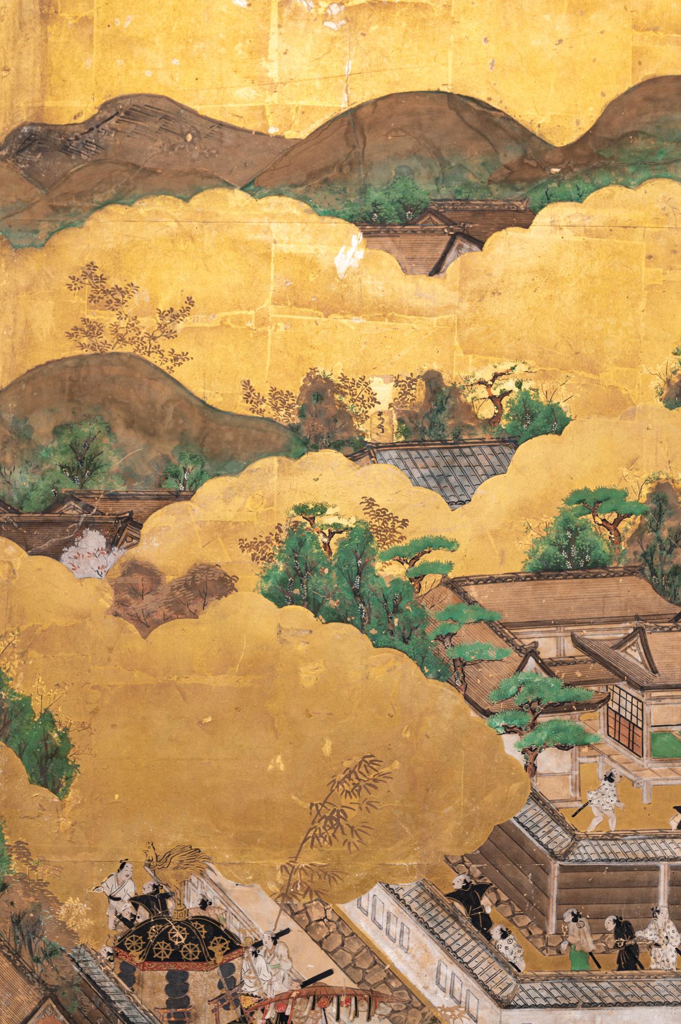 Paravent japonais à six panneaux : Scènes de Kyoto et d'entourage, 'Rakuchu Rakugai-Zu' en vente 2