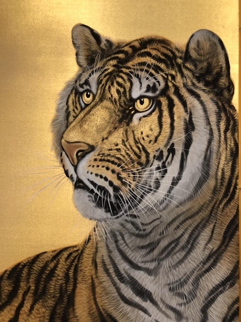 Early 20th Century Japanese Six-Panel Screen Siberian Tigers
