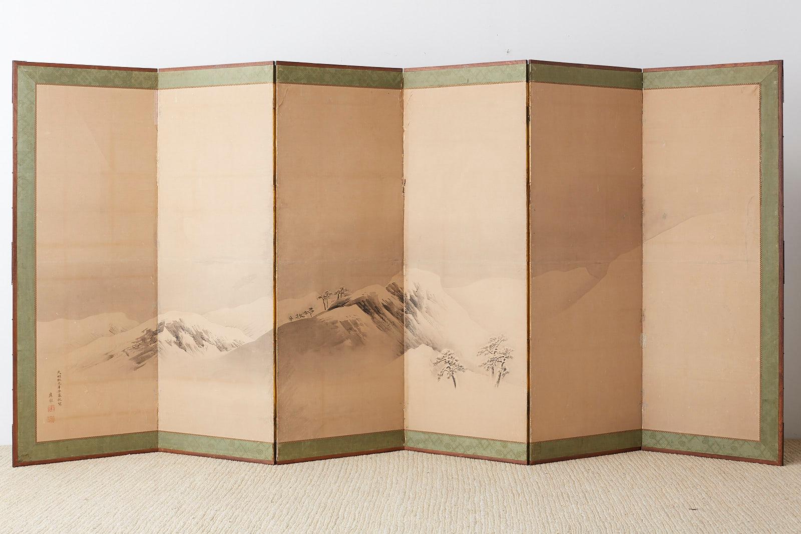 Japanese Six-Panel Screen Snowscape after Maruyama Okyo 10