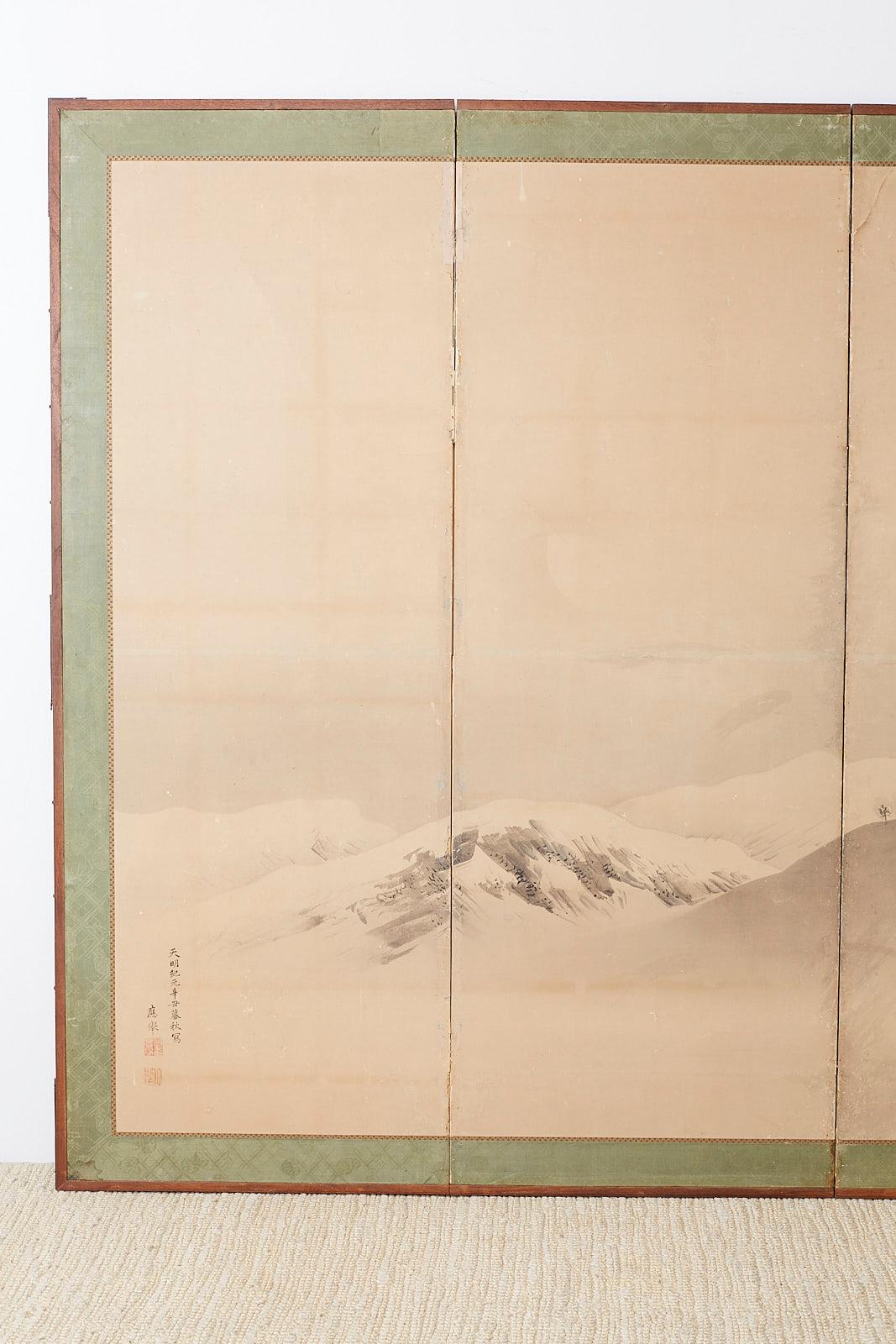 Meiji Japanese Six-Panel Screen Snowscape after Maruyama Okyo