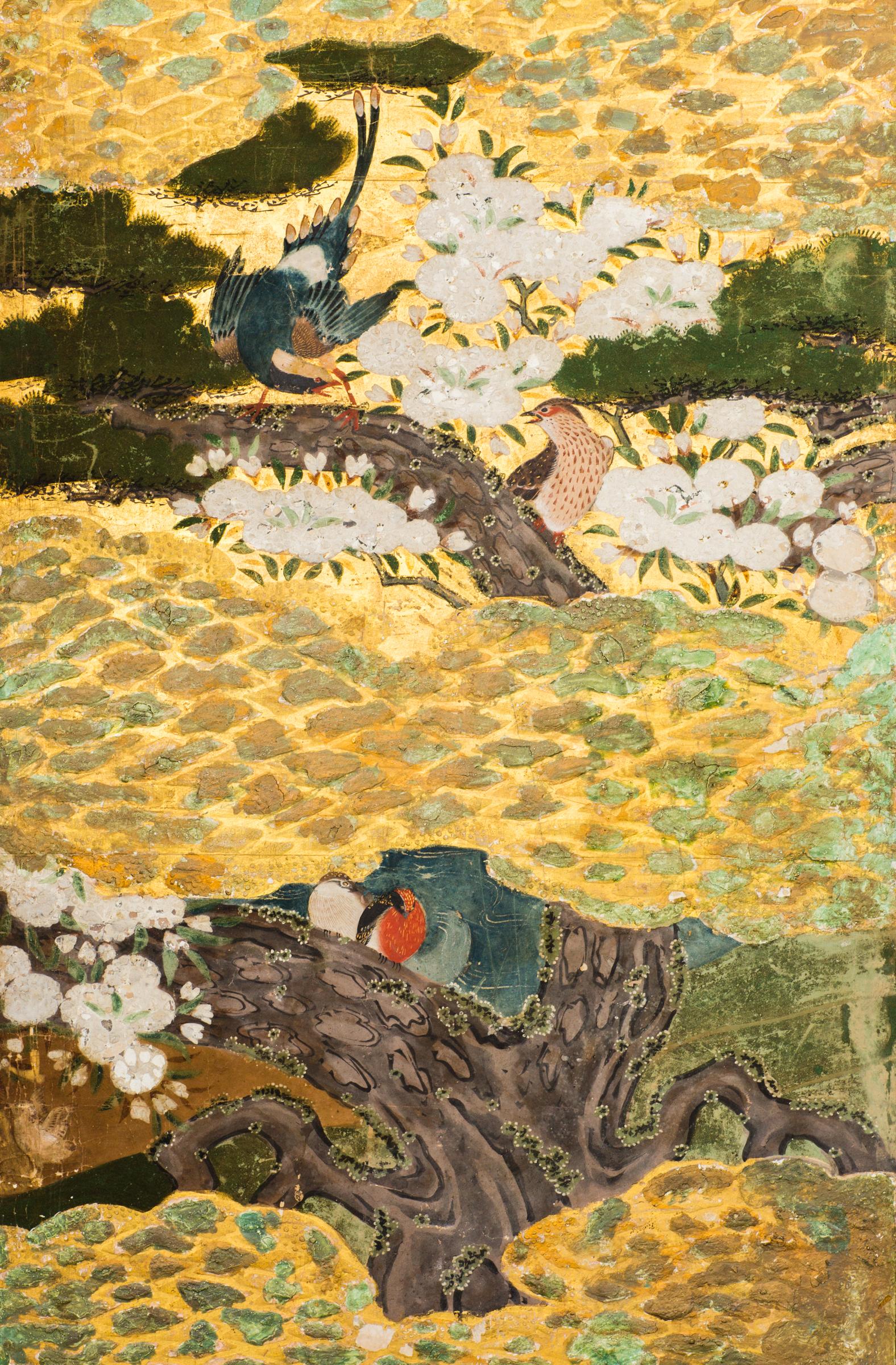 18th Century and Earlier Japanese Six Panel Screen Spring into Summer For Sale