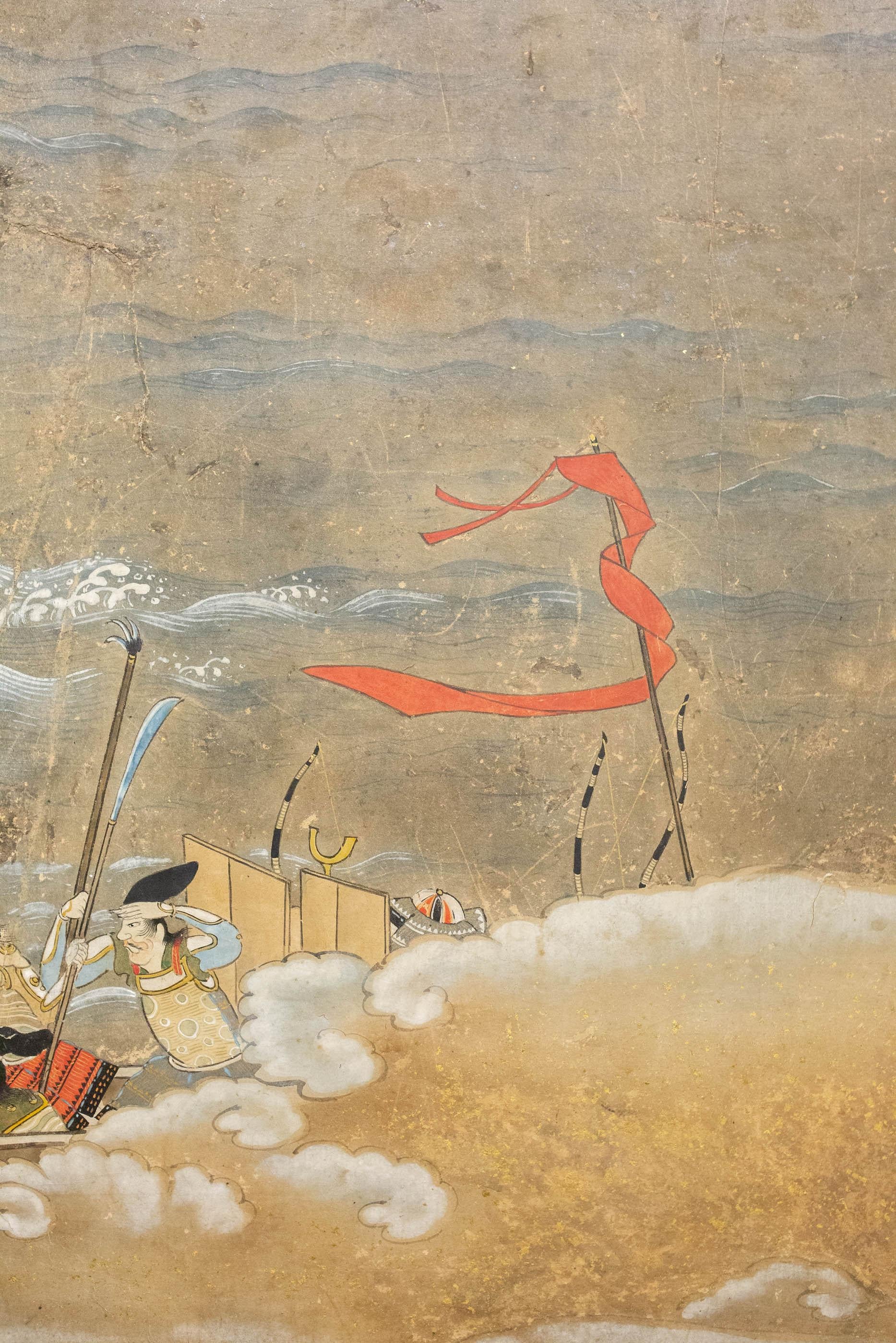 Japanese Six-Panel Screen Tosa School Painting of the Battle of Yashima 4