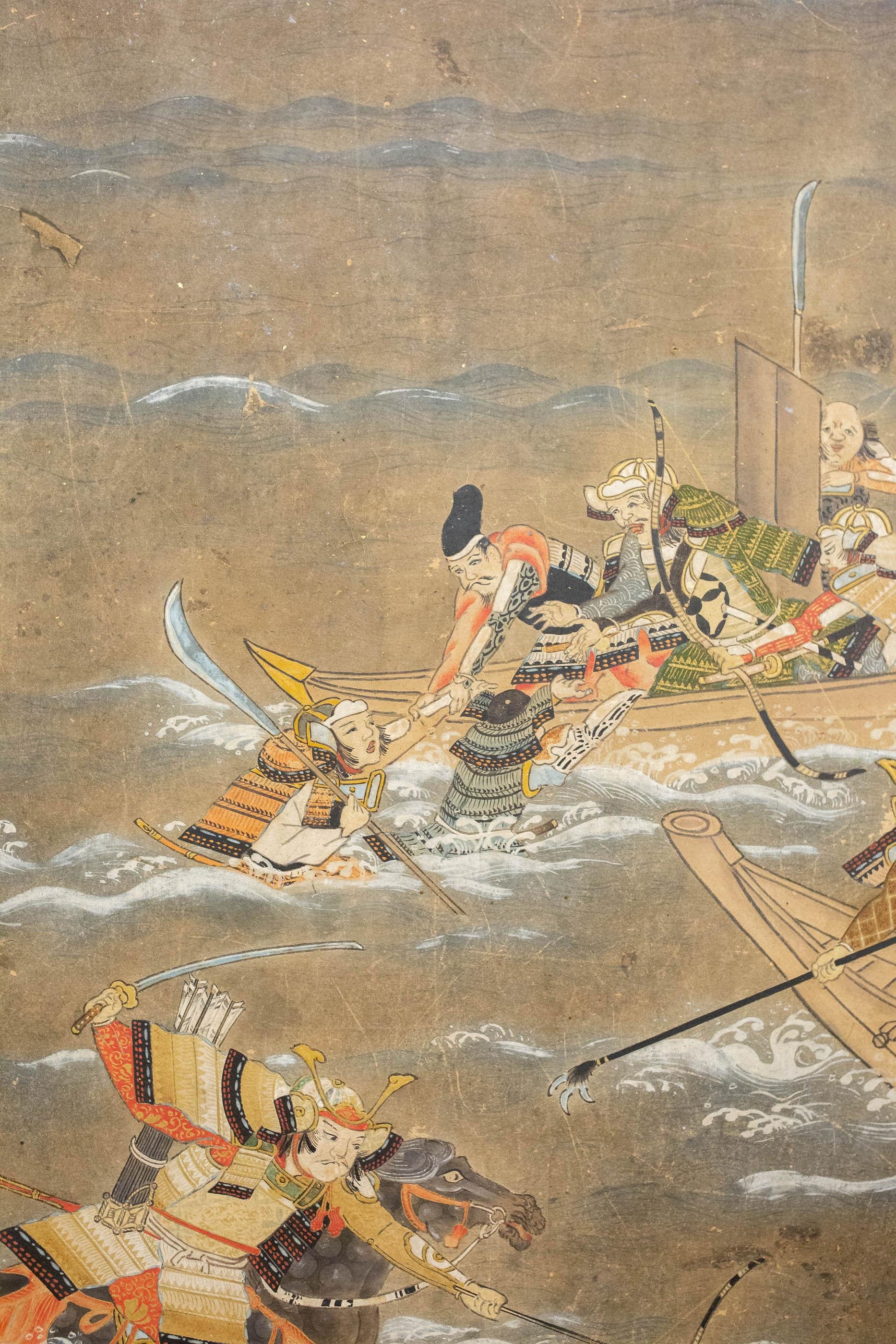 Japanese Six-Panel Screen Tosa School Painting of the Battle of Yashima 2