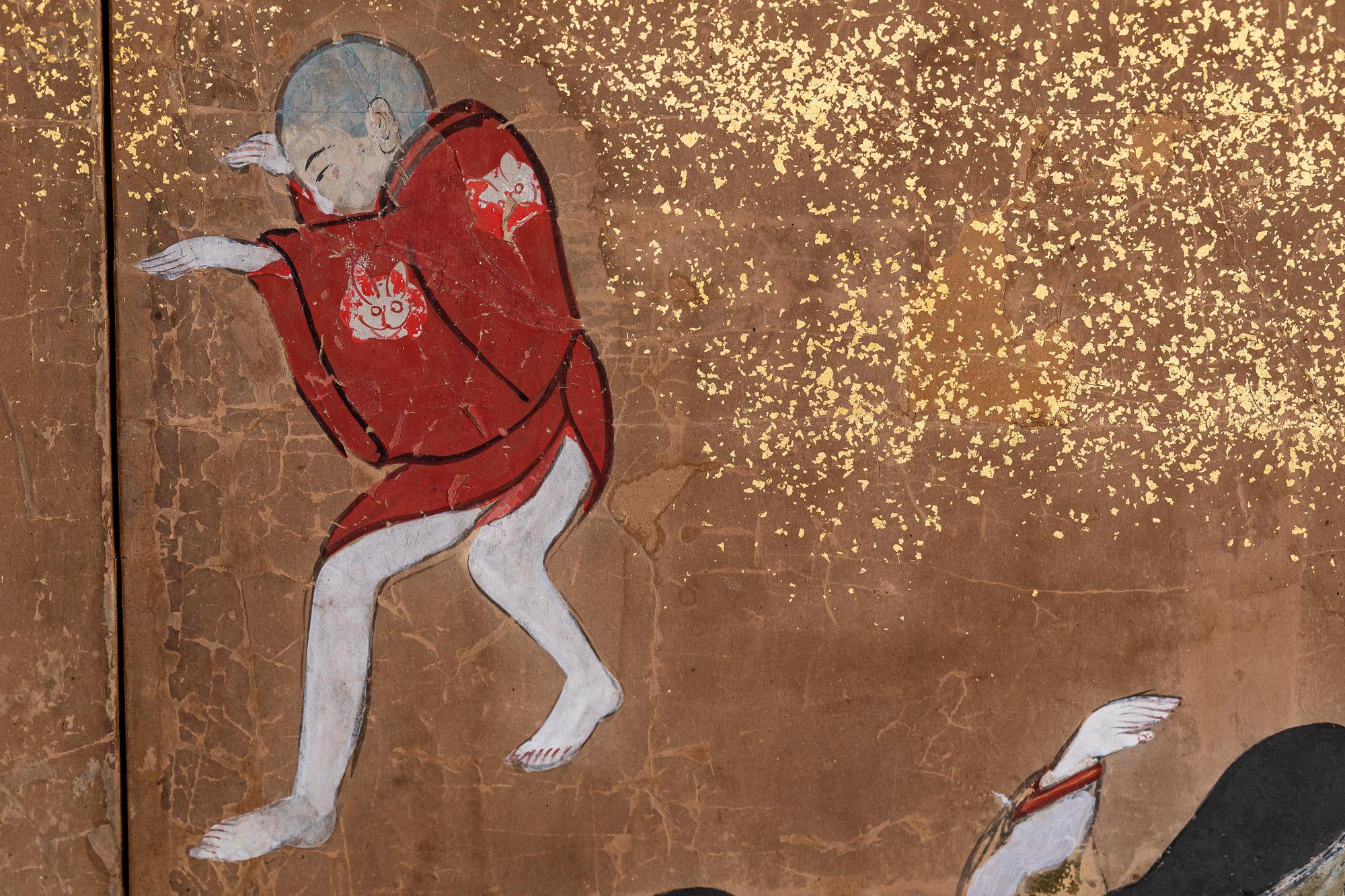 Paravento giapponese a sei pannelli: Pittura di scena teatrale della Tosa School in vendita 4