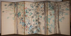 Japanese Six Panel Screen Various Trees in a Garden Landscape
