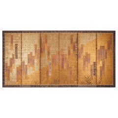 Japanese Six Panel Screen: Waka Poems on Basketry Design