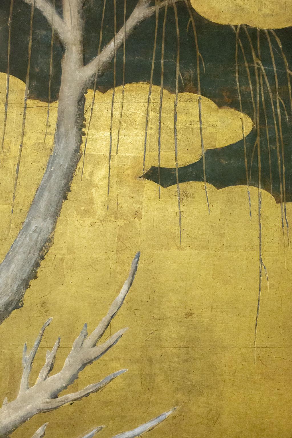 Edo Japanese Six-Panel Screen Winter Into Spring For Sale