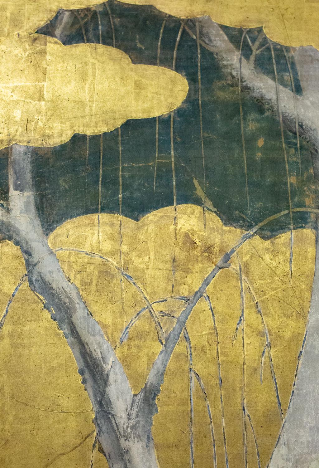 Japanese Six-Panel Screen Winter Into Spring In Good Condition For Sale In Hudson, NY