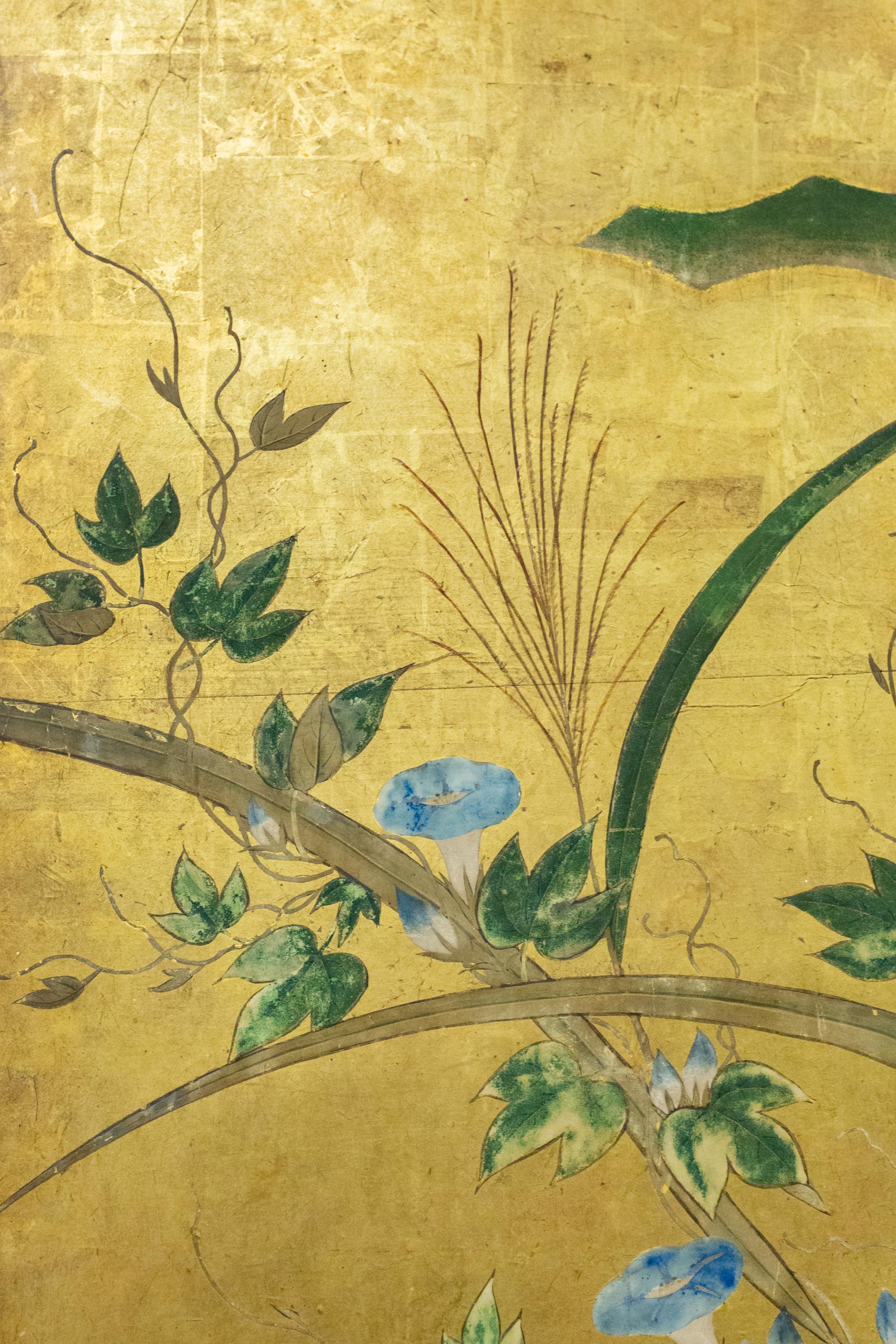 Silk Japanese Six-Panel Screen Winter Into Spring For Sale