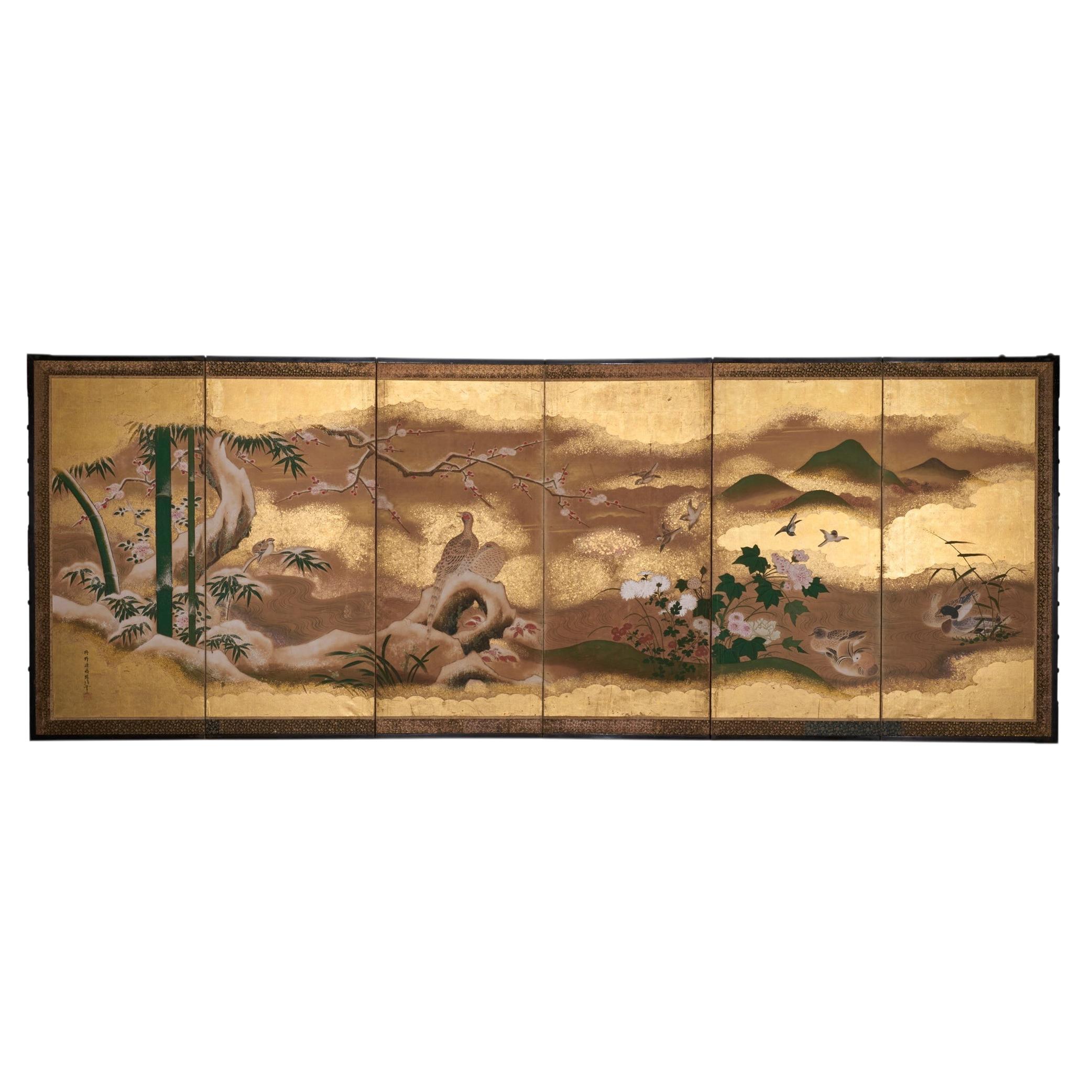 Japanese Six Panel Screen: Scenes in and Around Kyoto, 'Rakuchu
