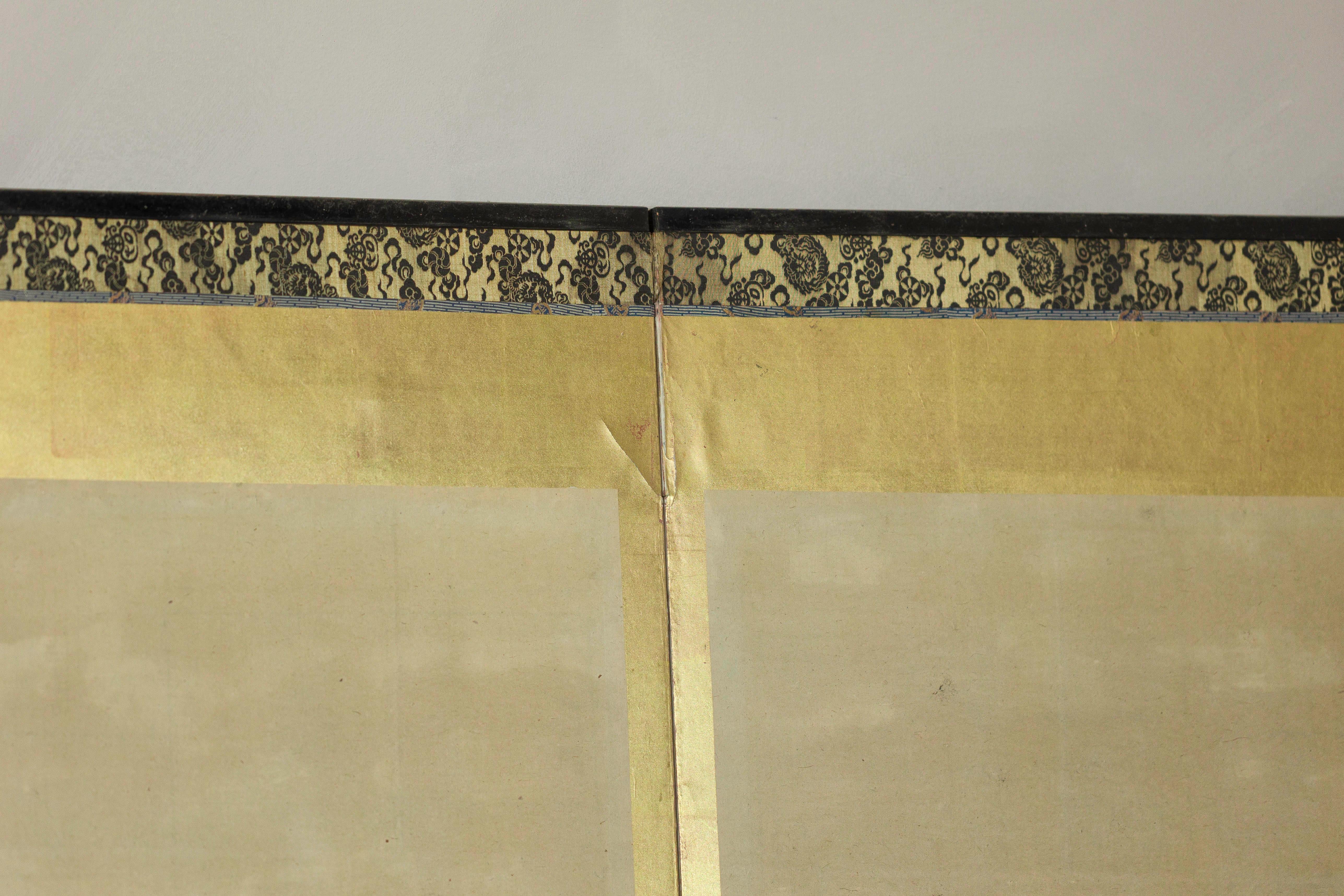 Paravento giapponese a sei pannelli con crisantemi e uccelli, periodo Taishō (anni '20) in vendita 12