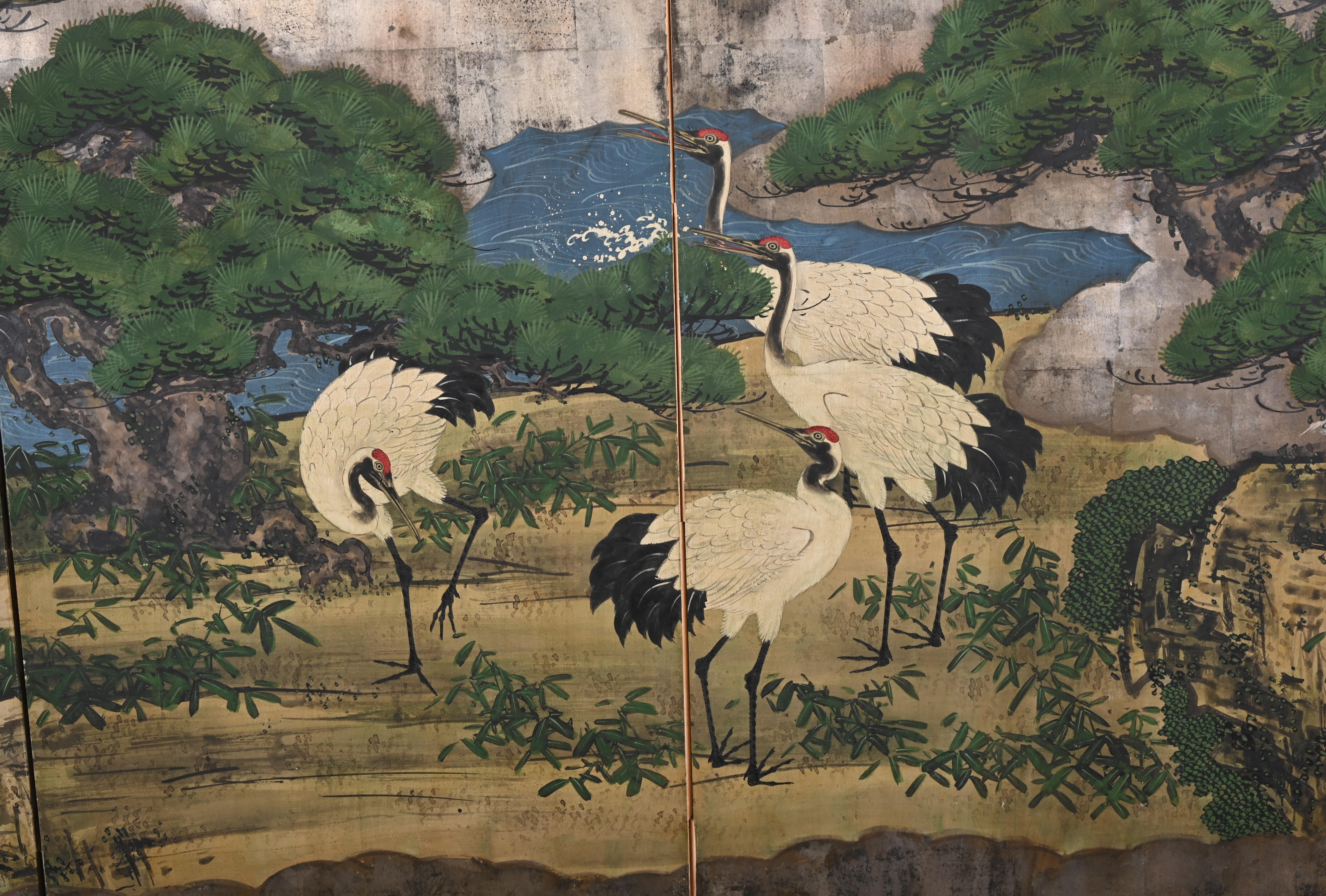 Japanese Six Panel Screen with Cranes, Kano School, 18th-19th Century 10