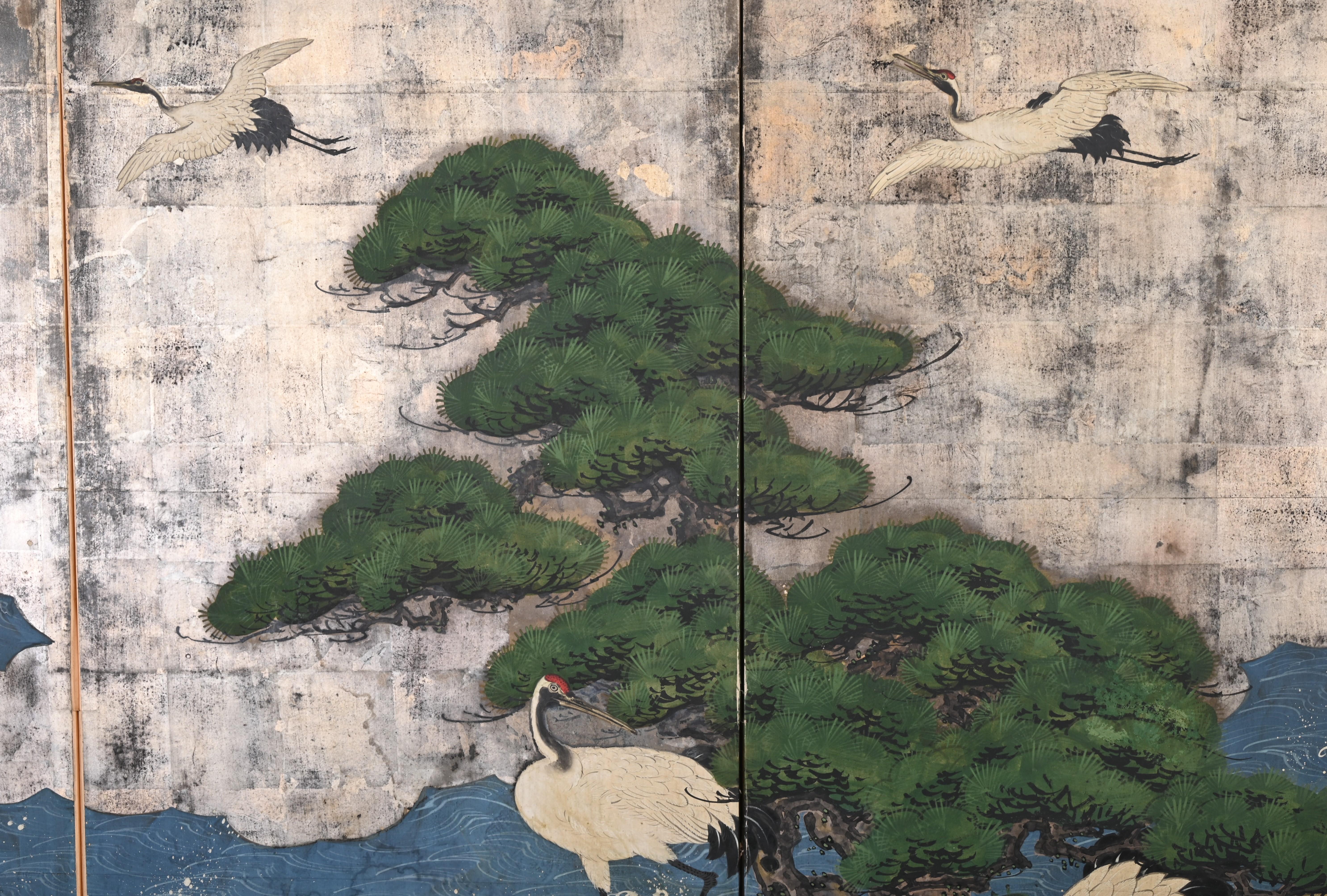 Japanese Six Panel Screen with Cranes, Kano School, 18th-19th Century 11