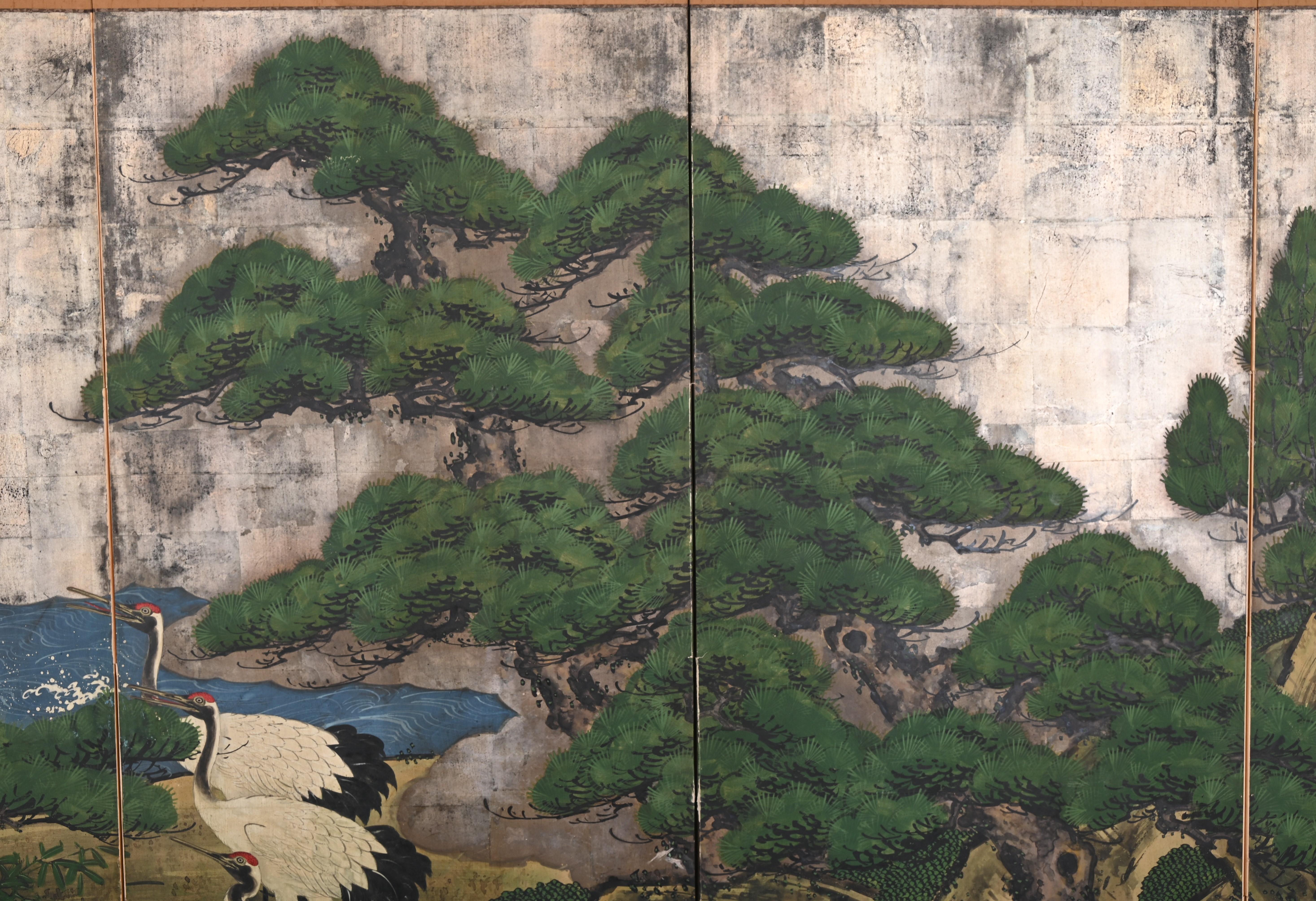 Japanese Six Panel Screen with Cranes, Kano School, 18th-19th Century 12