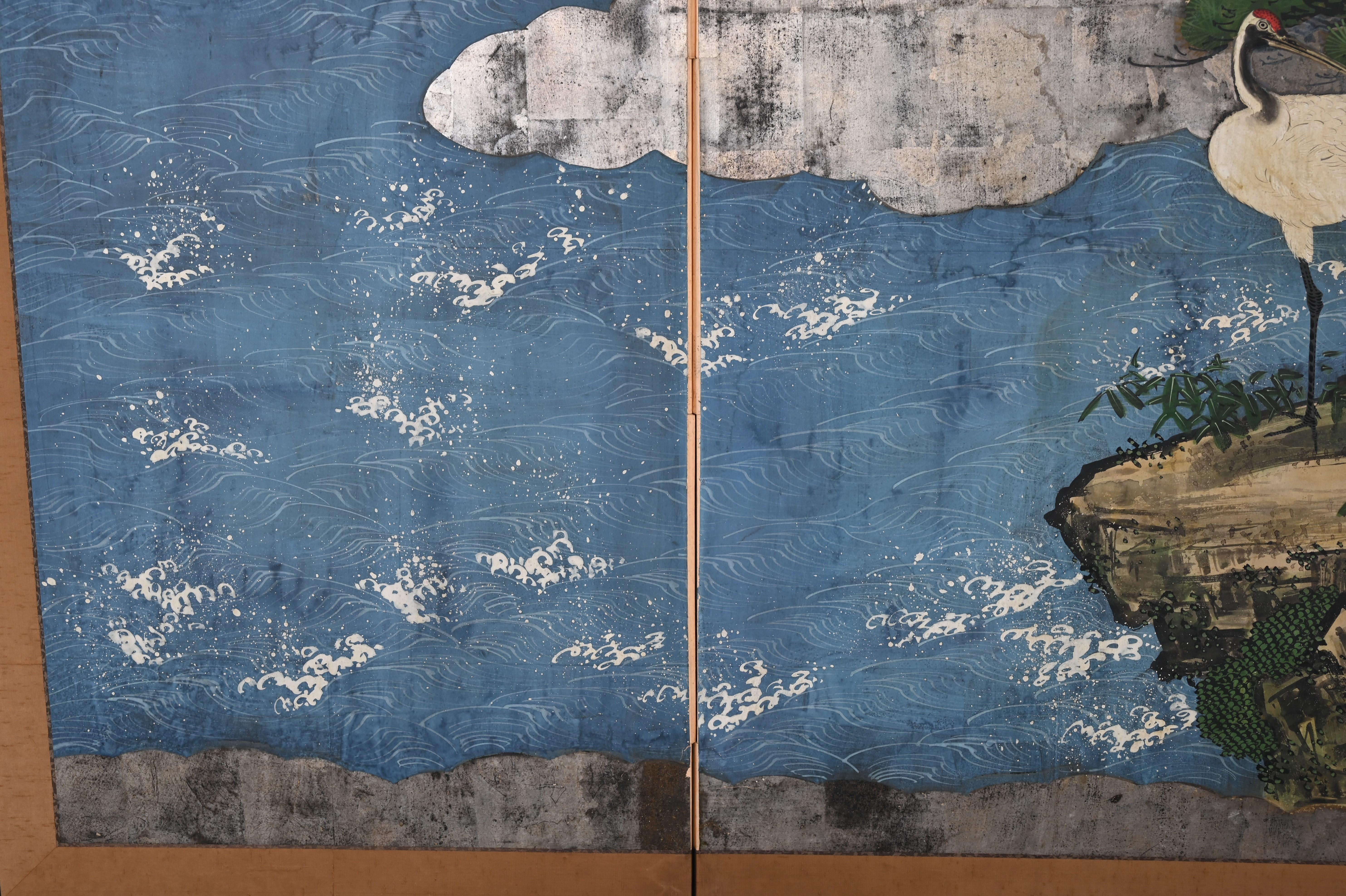 Japanese Six Panel Screen with Cranes, Kano School, 18th-19th Century 14