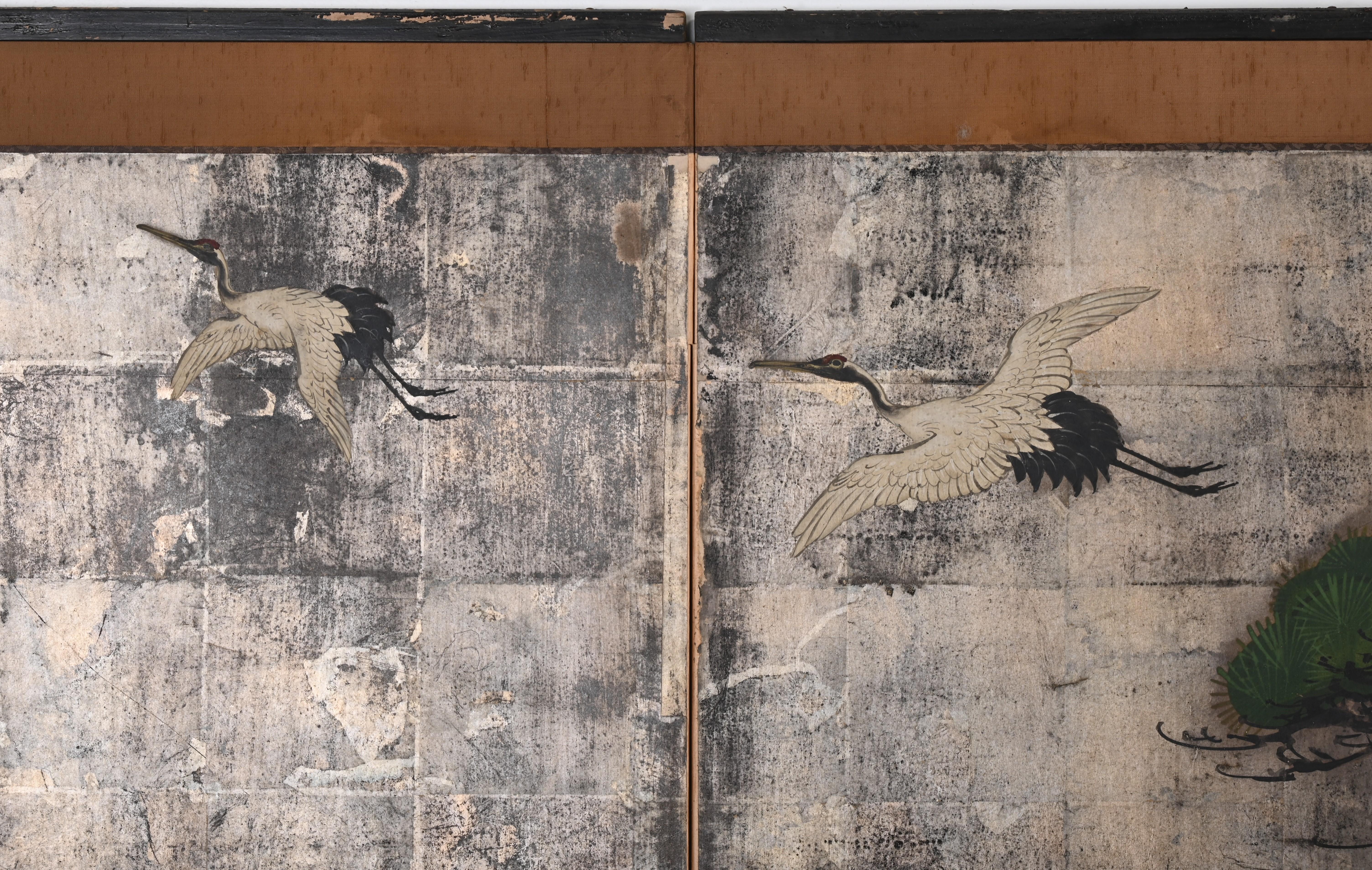 Japanese Six Panel Screen with Cranes, Kano School, 18th-19th Century 15