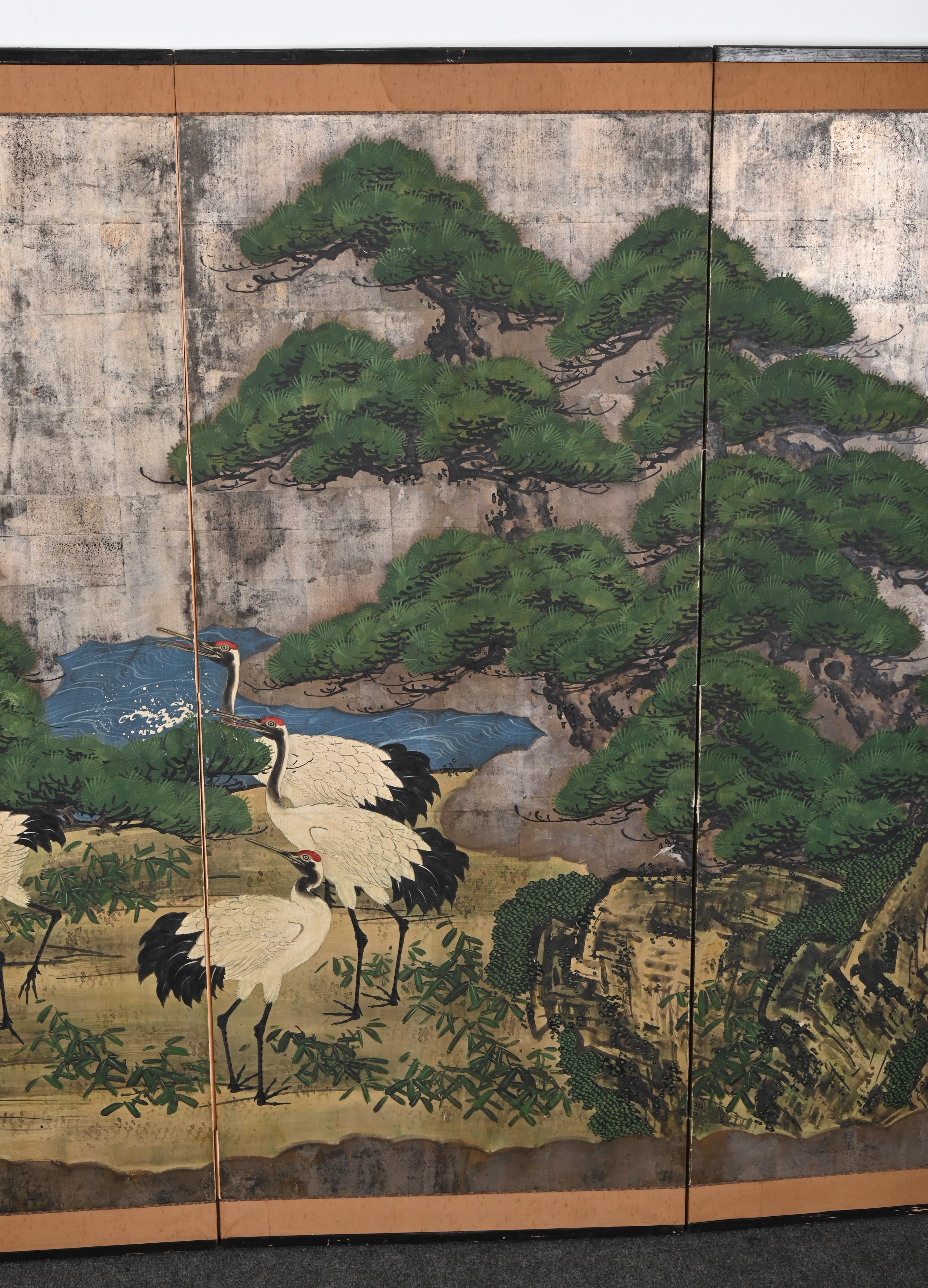 Japanese Six Panel Screen with Cranes, Kano School, 18th-19th Century 1