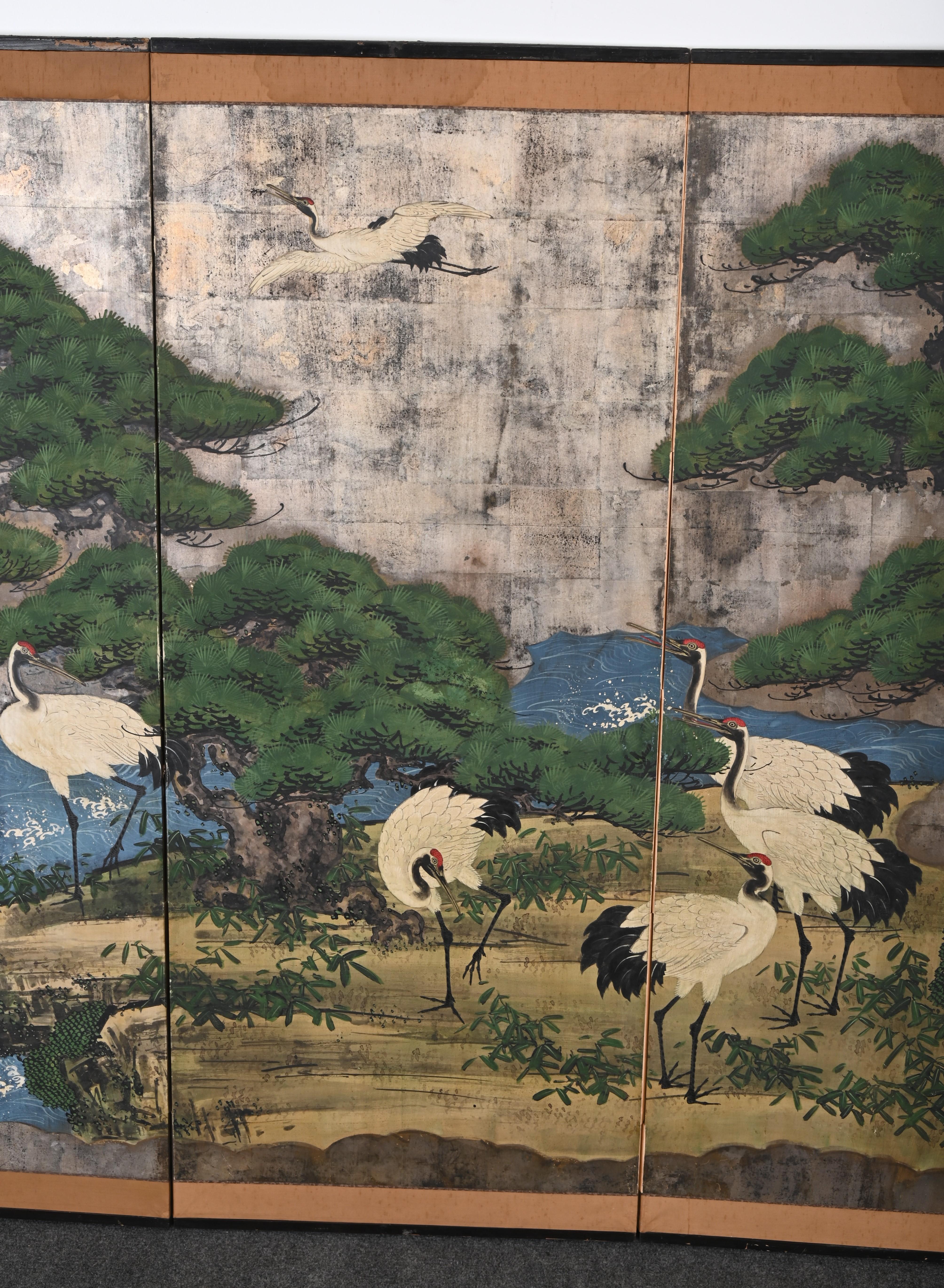 Japanese Six Panel Screen with Cranes, Kano School, 18th-19th Century 2
