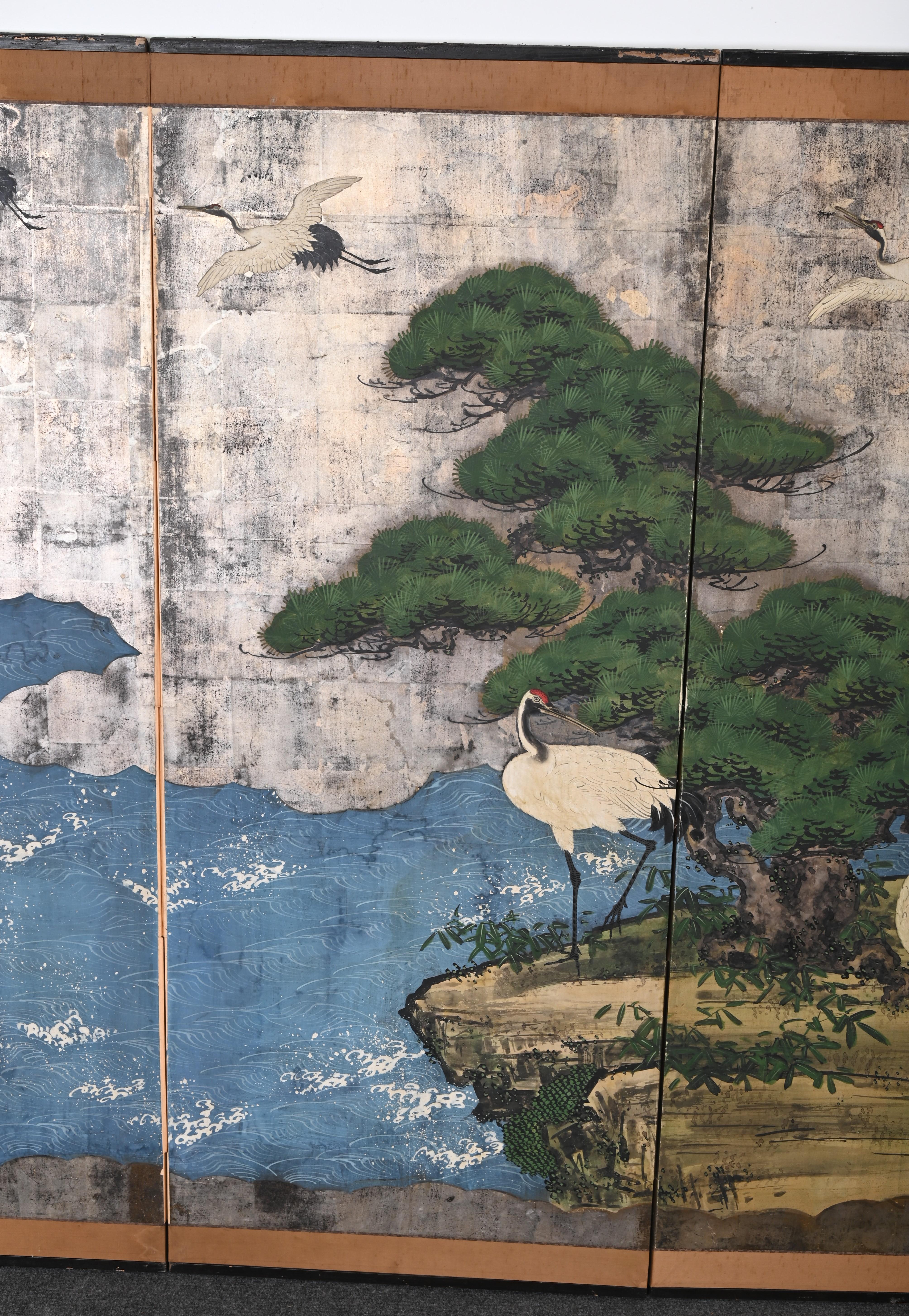 Japanese Six Panel Screen with Cranes, Kano School, 18th-19th Century 3