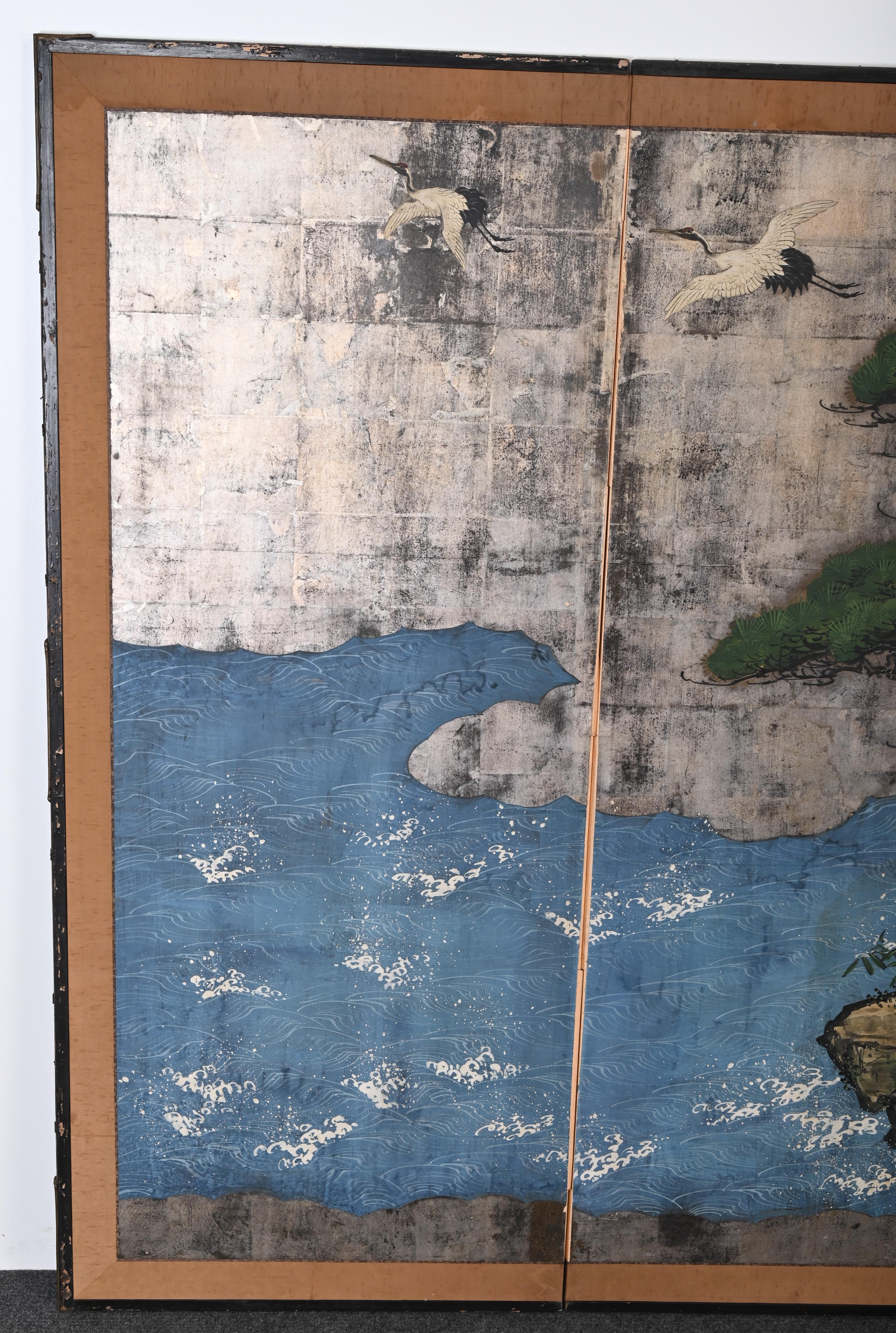 Japanese Six Panel Screen with Cranes, Kano School, 18th-19th Century 4