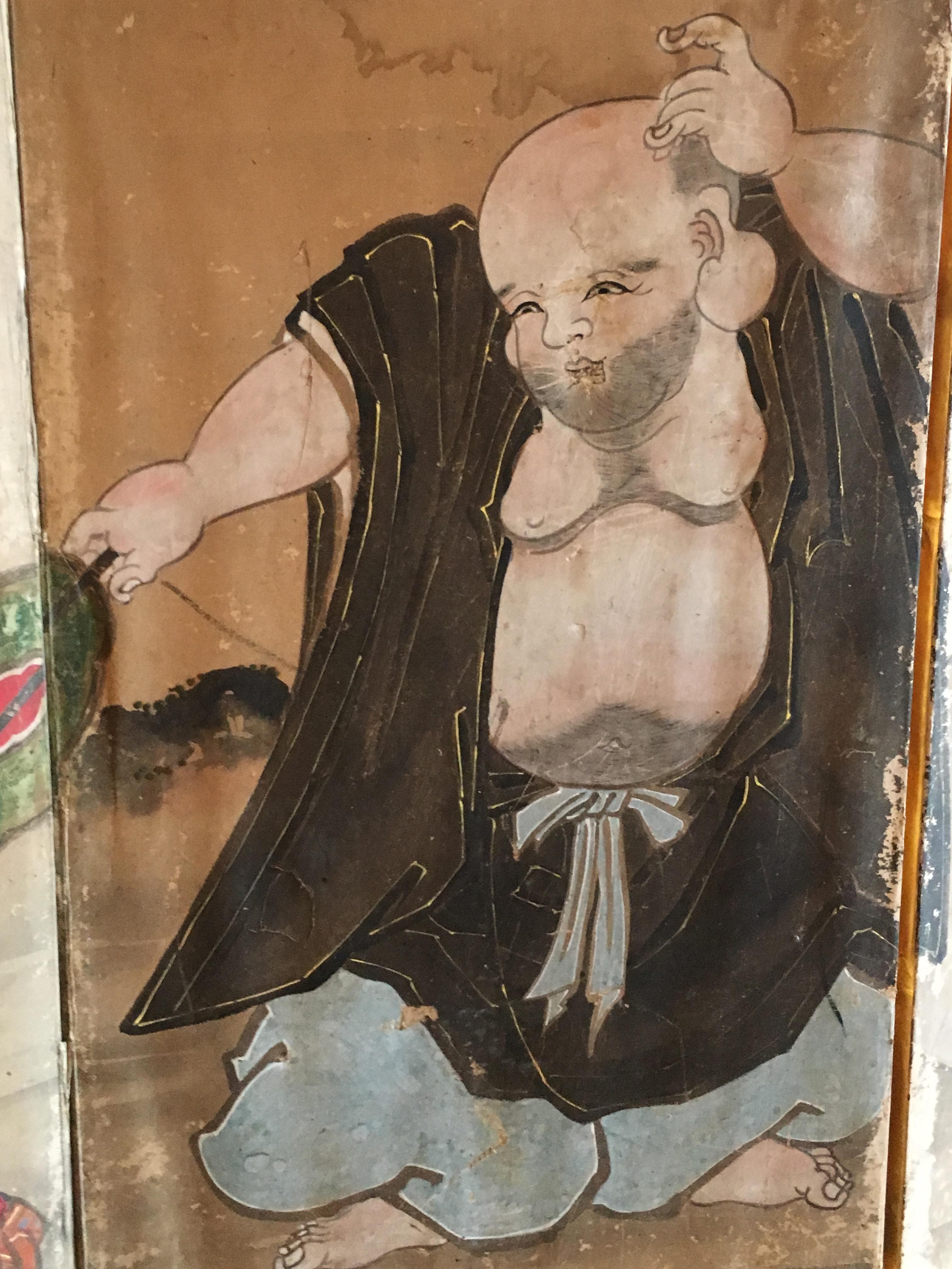 Paravent japonais Hotei, période Edo, début du 19e siècle en vente 1
