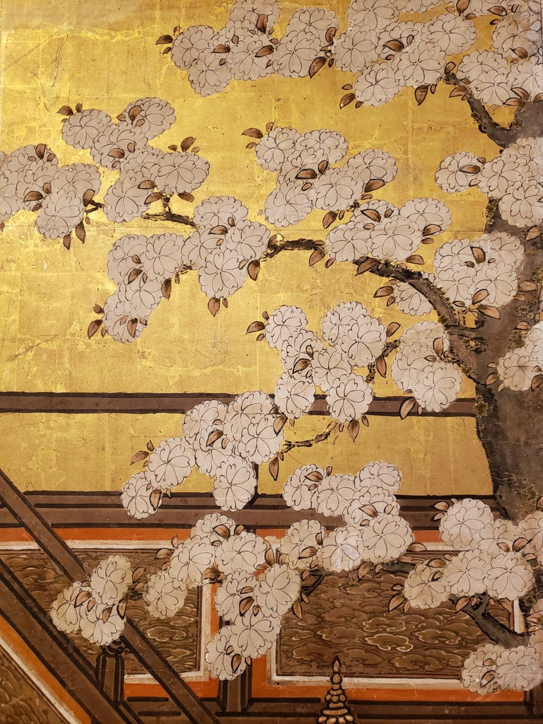 Japanese Six-Panel Screen Women of the Court in the Garden For Sale at  1stDibs | japanese panel art, japanese old paintings, japanese screen art, image size:768x1024