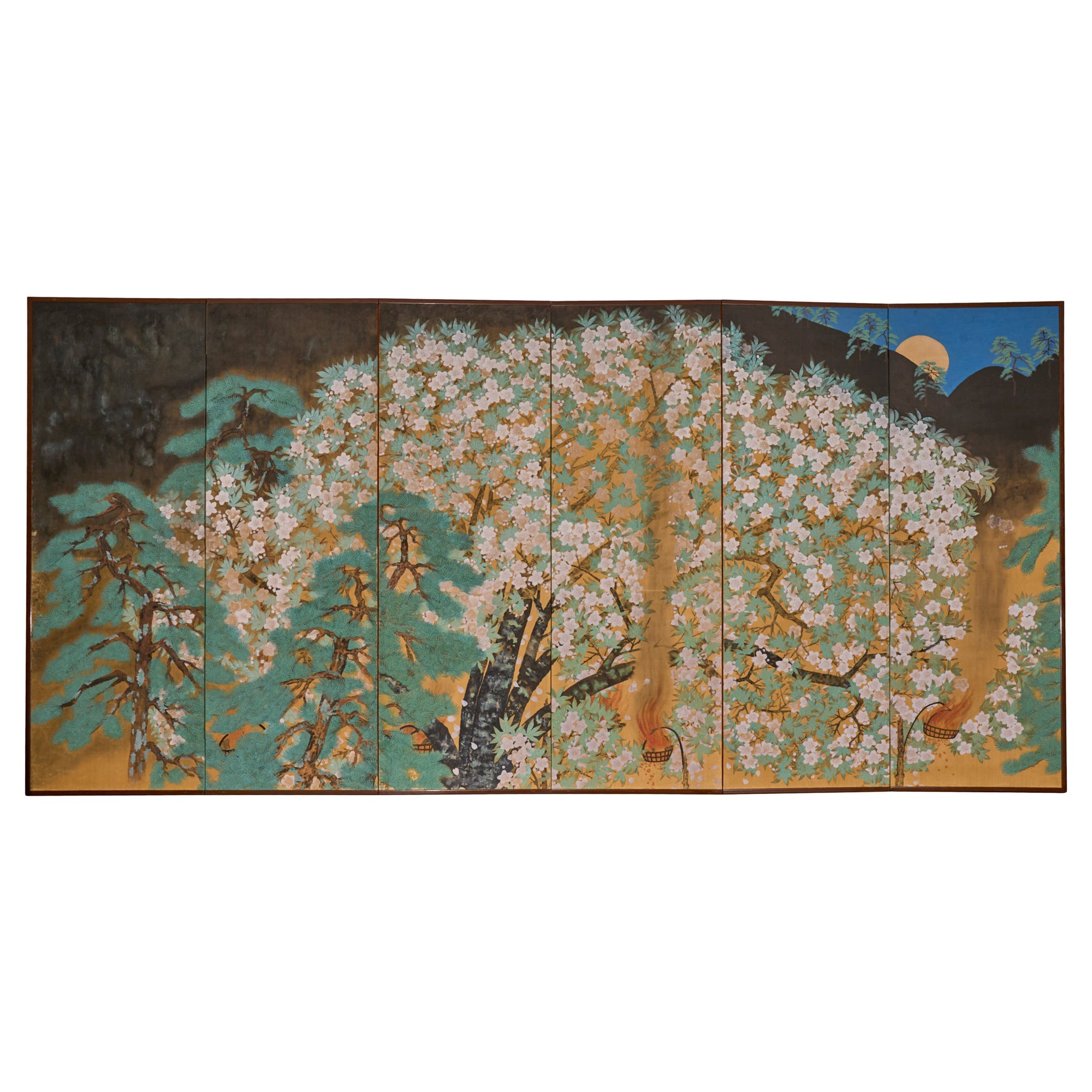 Japanese Six Panel Screen – Yozakura For Sale