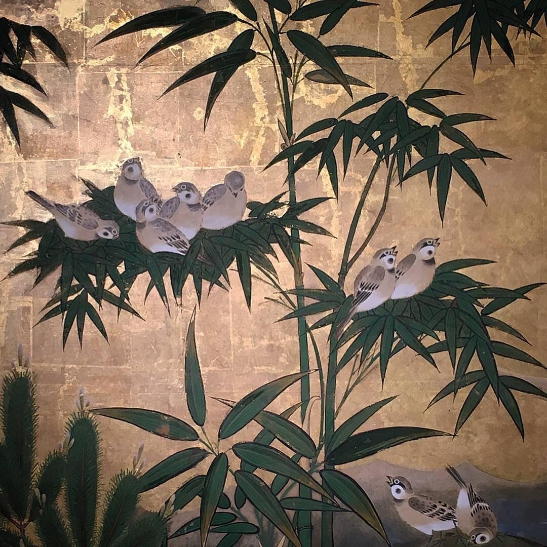 Japanese Six-Panel Screen, Sparrows and the Three Friends of Winter, circa 1800 2