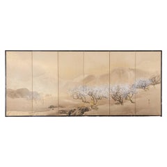 Japanese Six-Panel Showa Screen Cherry Trees at Yoshino