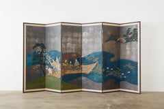 Japanese Six-Panel Showa Screen Tales of Genji