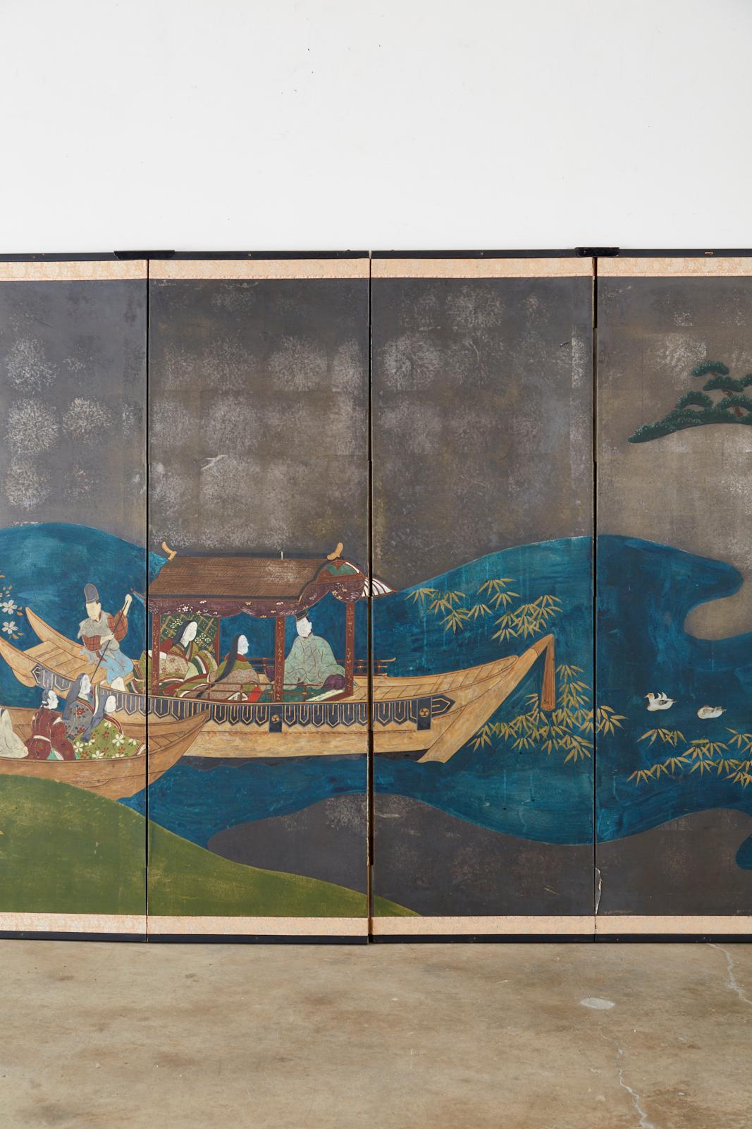 Japanese Six-Panel Showa Screen Tales of Genji In Good Condition In Rio Vista, CA