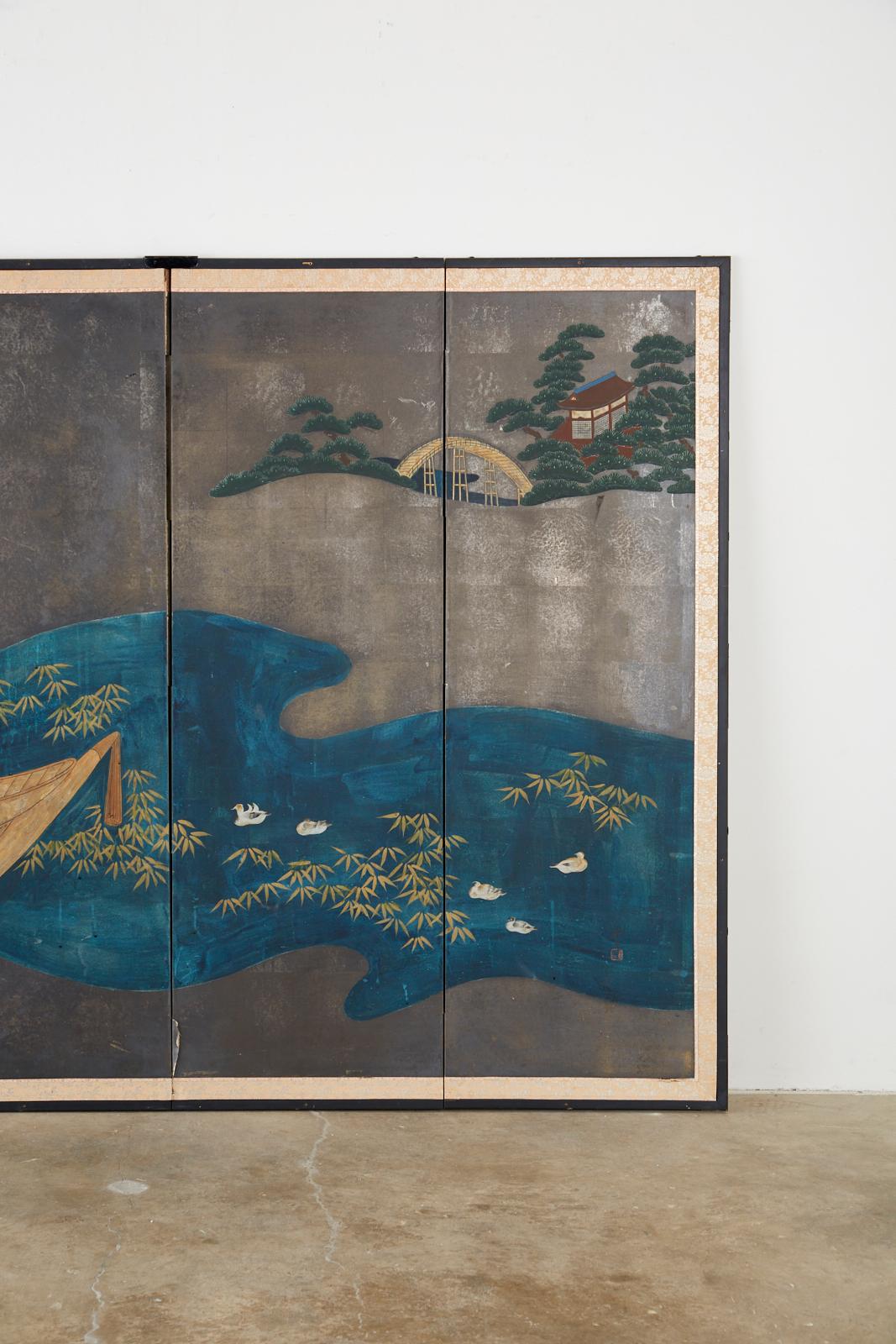 20th Century Japanese Six-Panel Showa Screen Tales of Genji