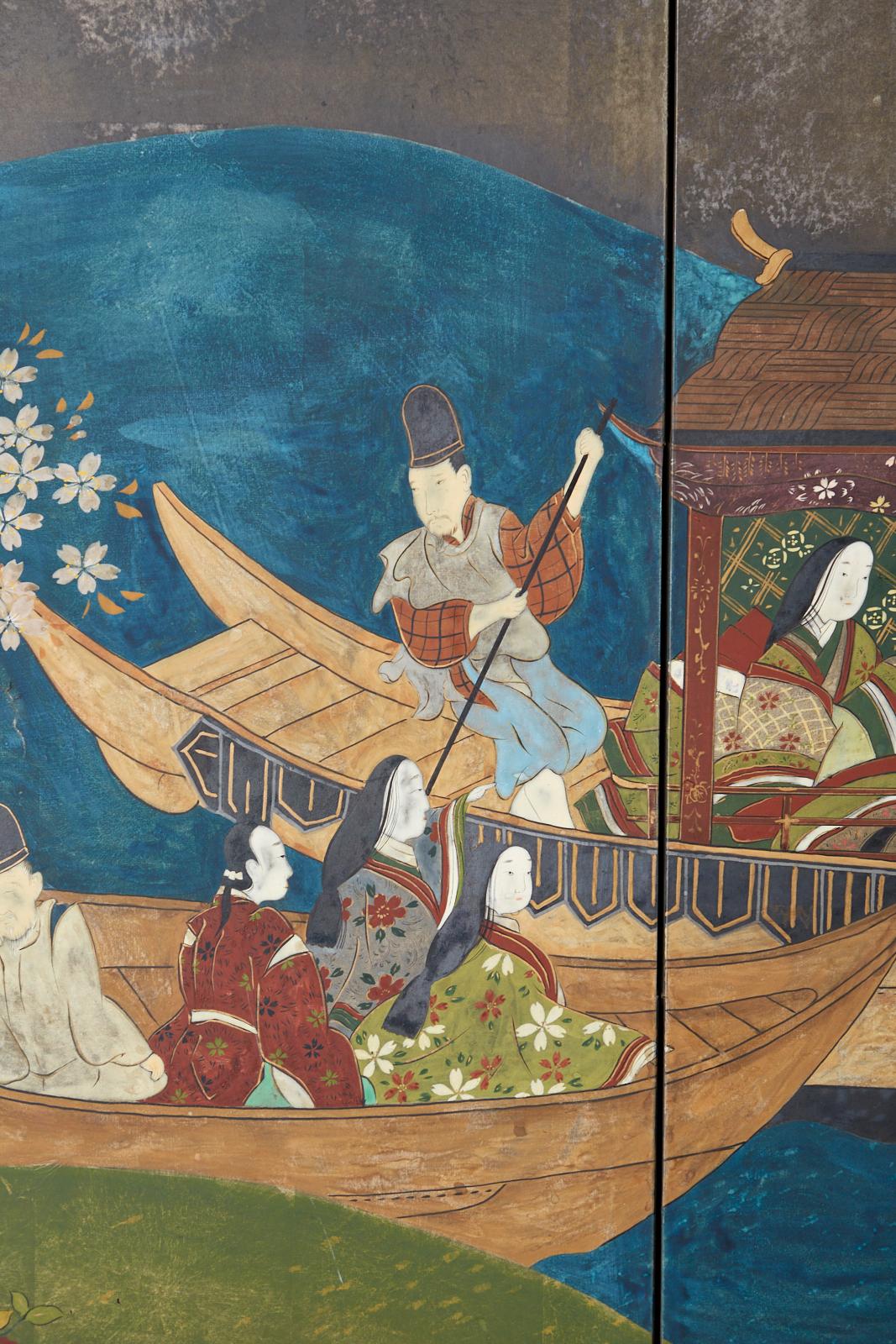 Wood Japanese Six-Panel Showa Screen Tales of Genji