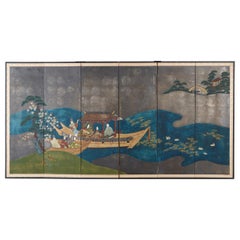 Japanese Six-Panel Showa Screen Tales of Genji