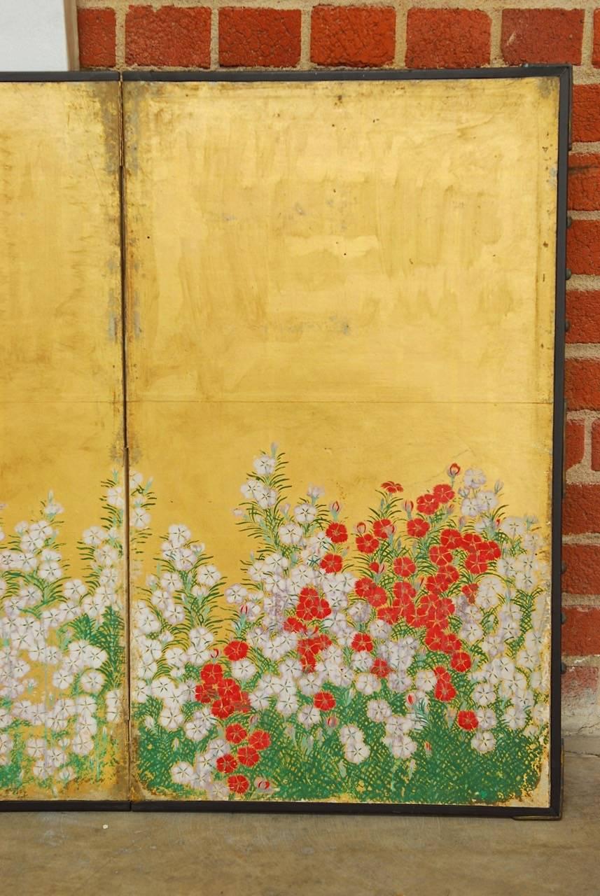 Japanese Six Panel Spring Blossoms on Gold Leaf Screen 2
