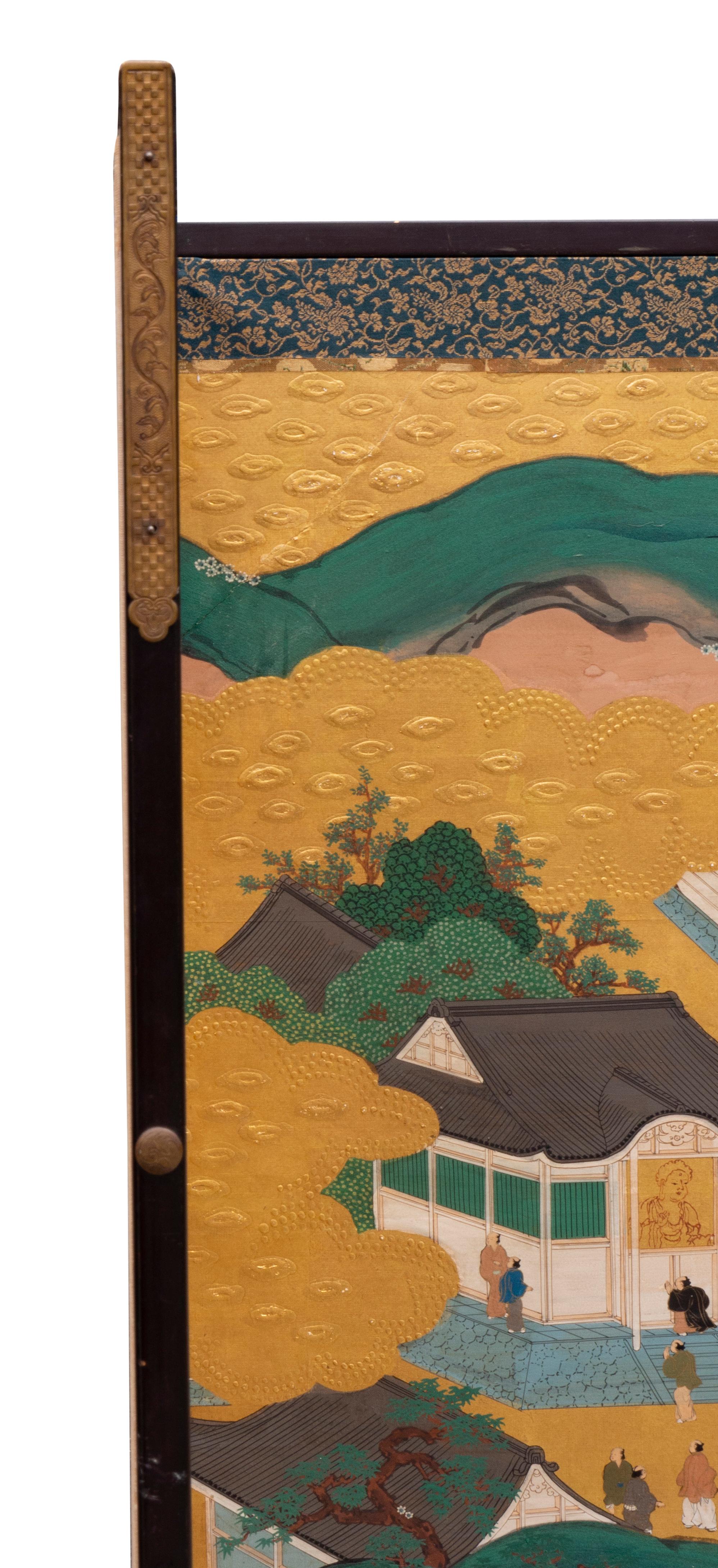 Japanese Six Panel Tosa School Gold Leaf Paper Screen 11