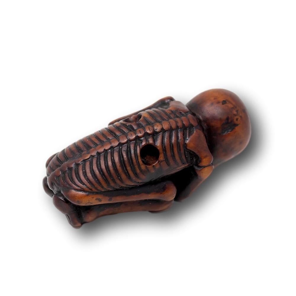 Carved Japanese Skeleton Boxwood Netsuke Late Edo Period For Sale