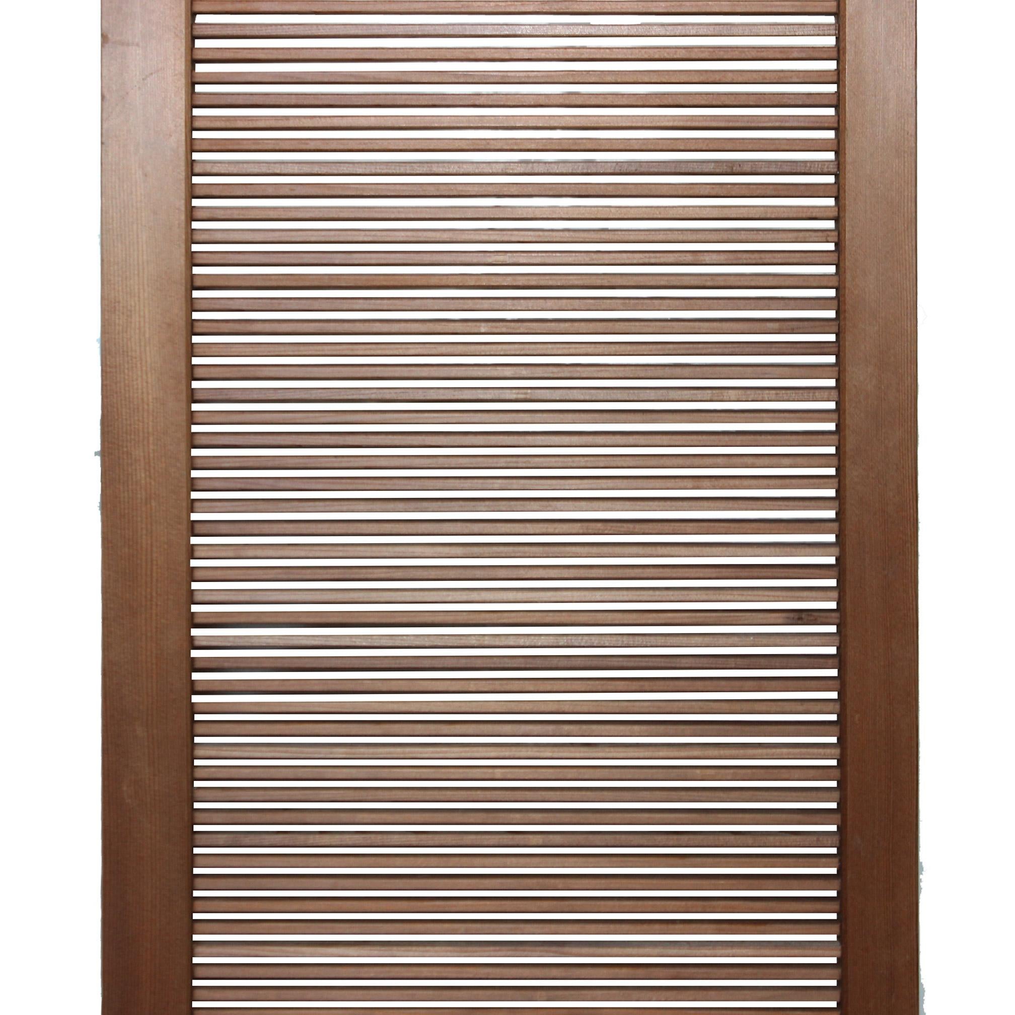Japanese cedar wood transom with slat design originally used in between doorways as decorative accents. Rice paper was glued to the back to keep the heat inside the room. Hang on the wall as artwork.