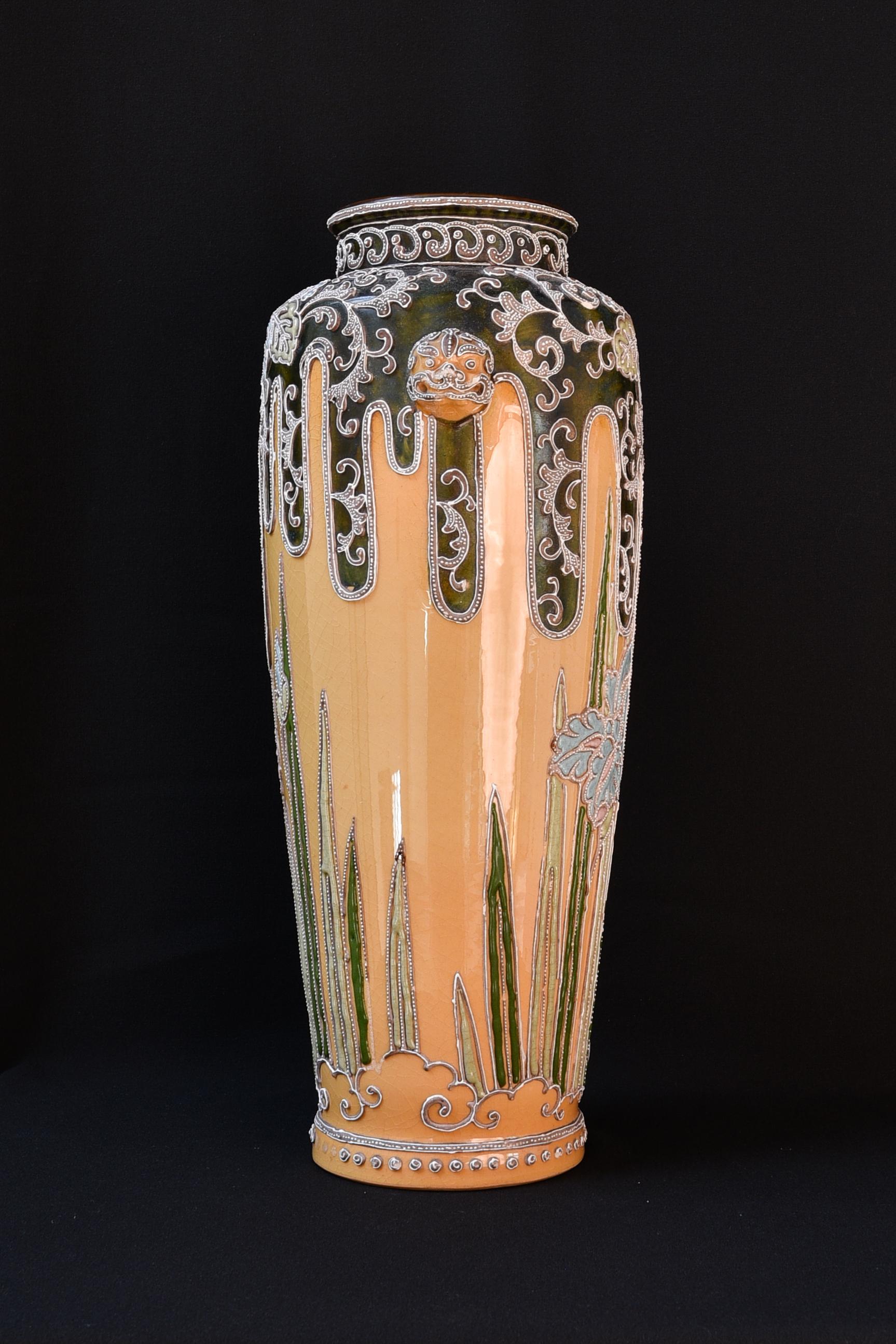 Late 19th Century Japanese Slip Trailing Moriage multicolour ceramic vase ca. 1890 For Sale