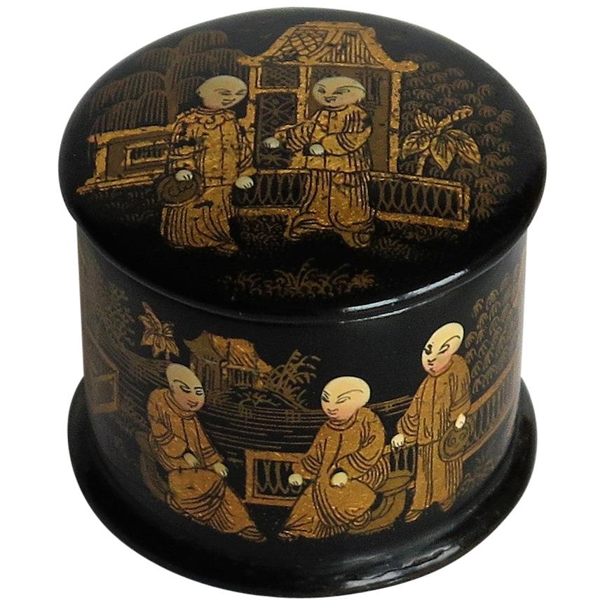 Japanese Small Black Lacquered Box Hand Enamelled and Gilded, Meiji Period