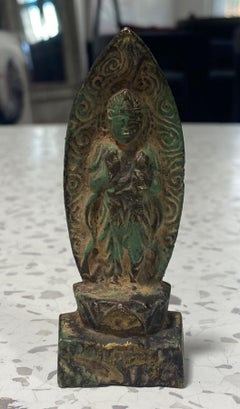 Japanese Bronze Edo Period Buddhist Temple Shrine Buddha Statue Amulet Sculpture