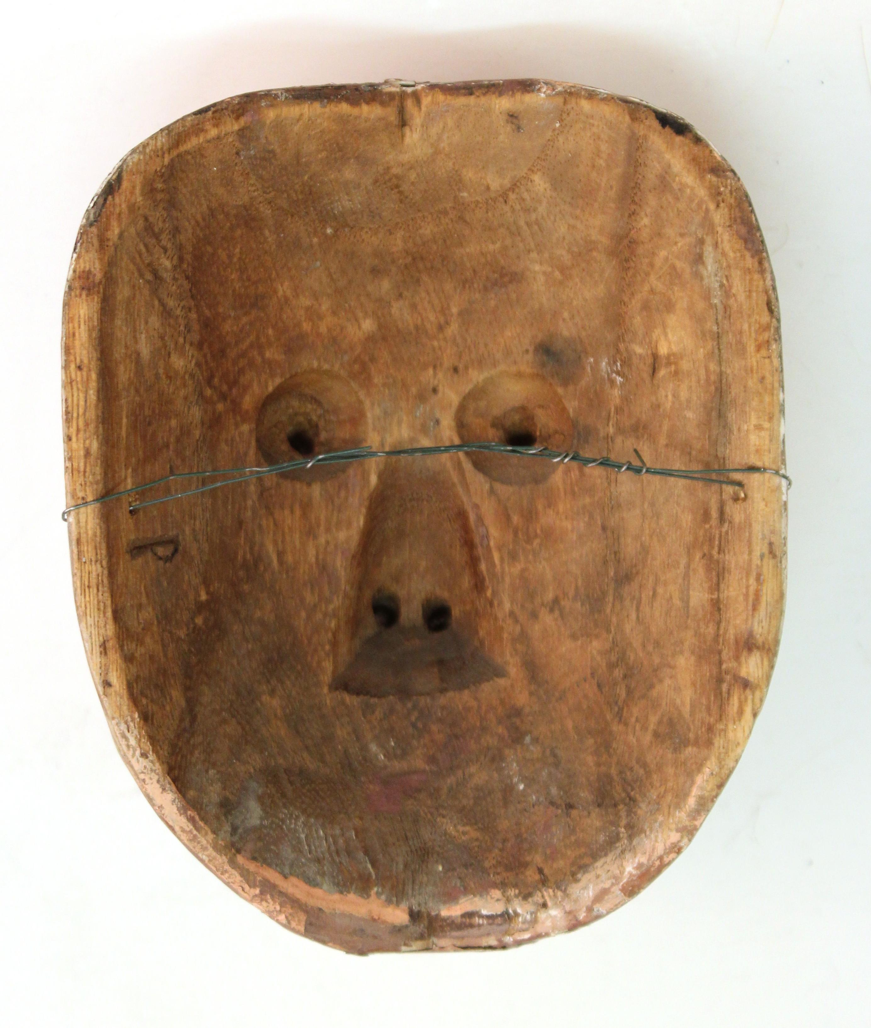 Japanese Small Iki Mask In Sculpted Wood 3