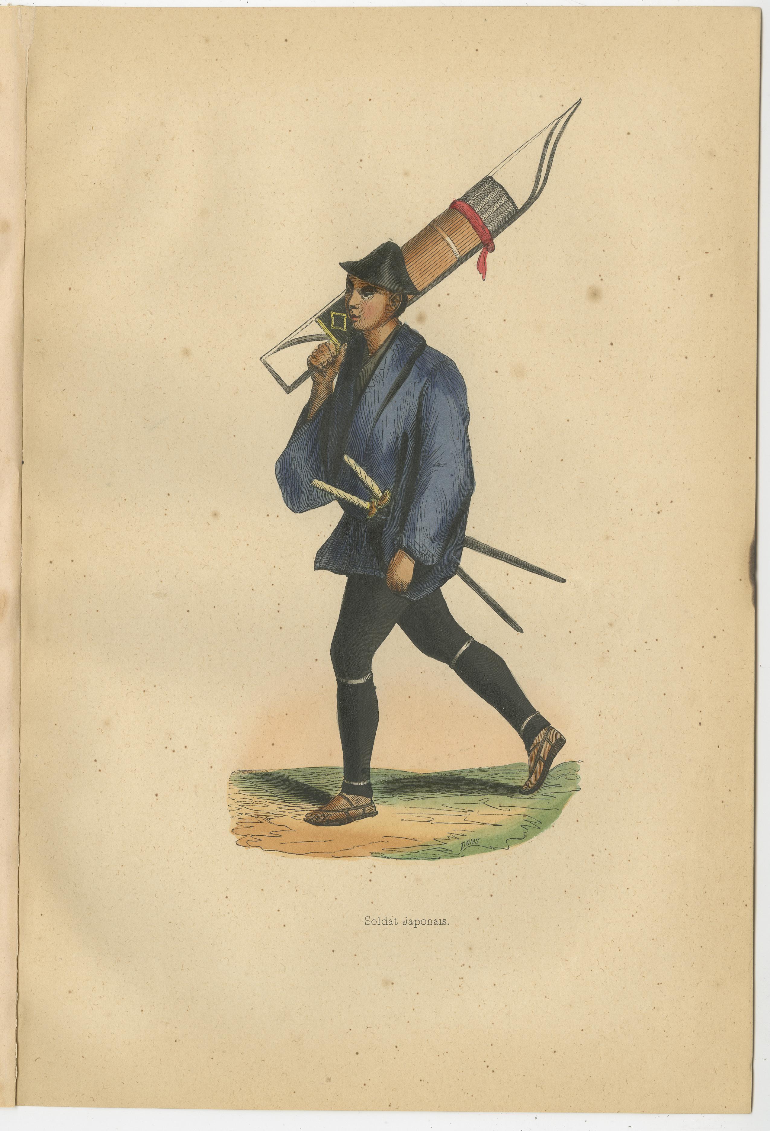 Soldados japoneses representados en litografías coloreadas a mano, publicadas en 1844 en Bueno estado para la venta en Langweer, NL