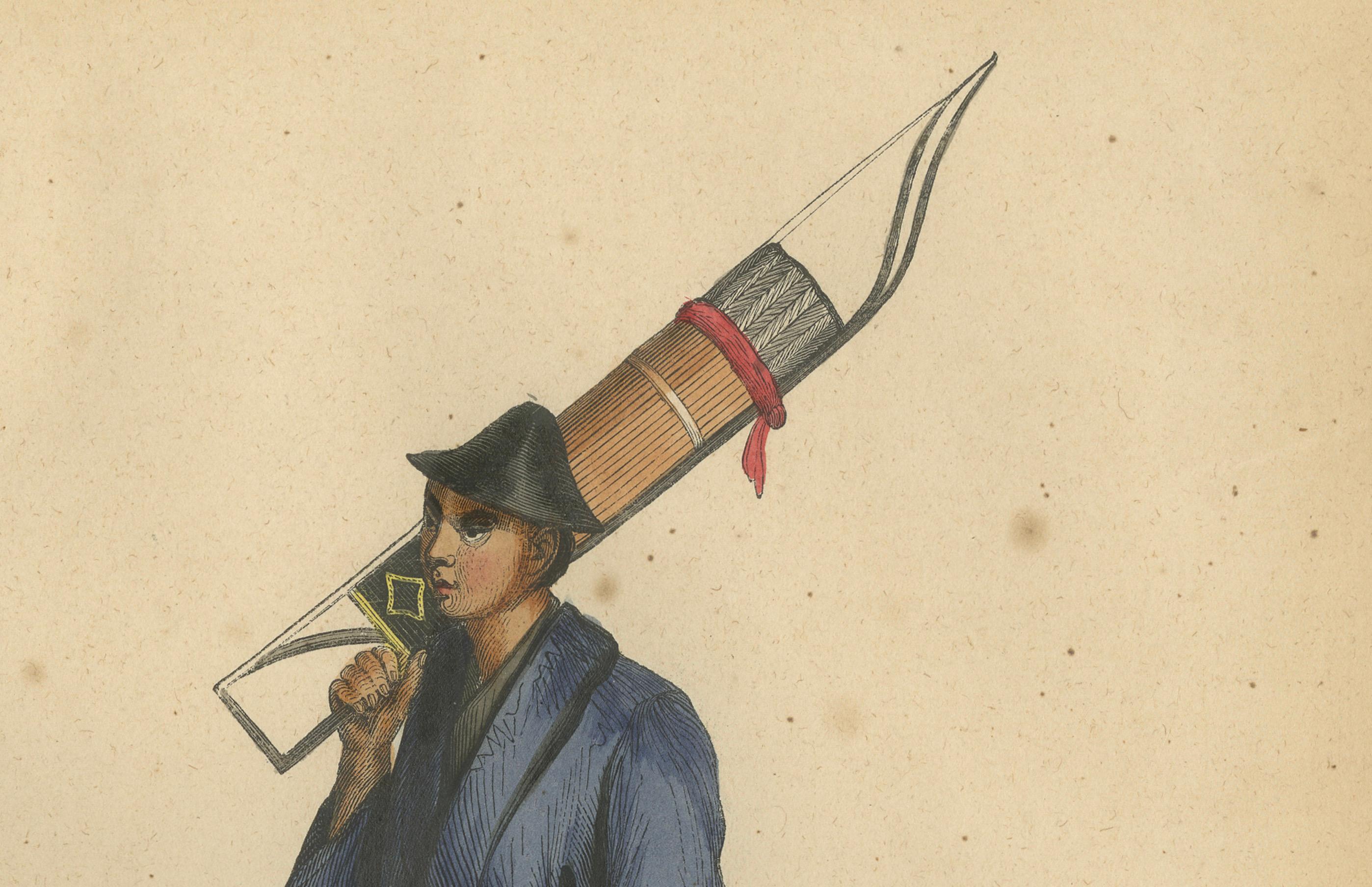 Soldados japoneses representados en litografías coloreadas a mano, publicadas en 1844 en venta 1