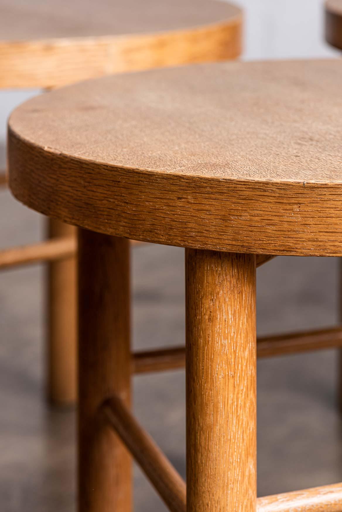 A set of solid oak stools with wonderful patina. Made in Japan, 1950s.