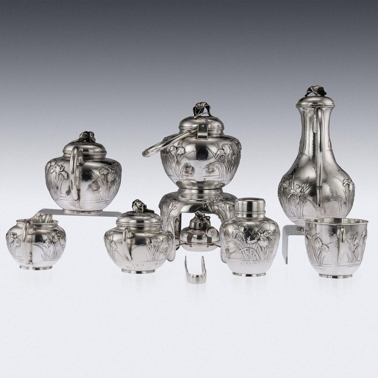 Japanese Solid Silver Massive Tea and Coffee Service on Tray, circa