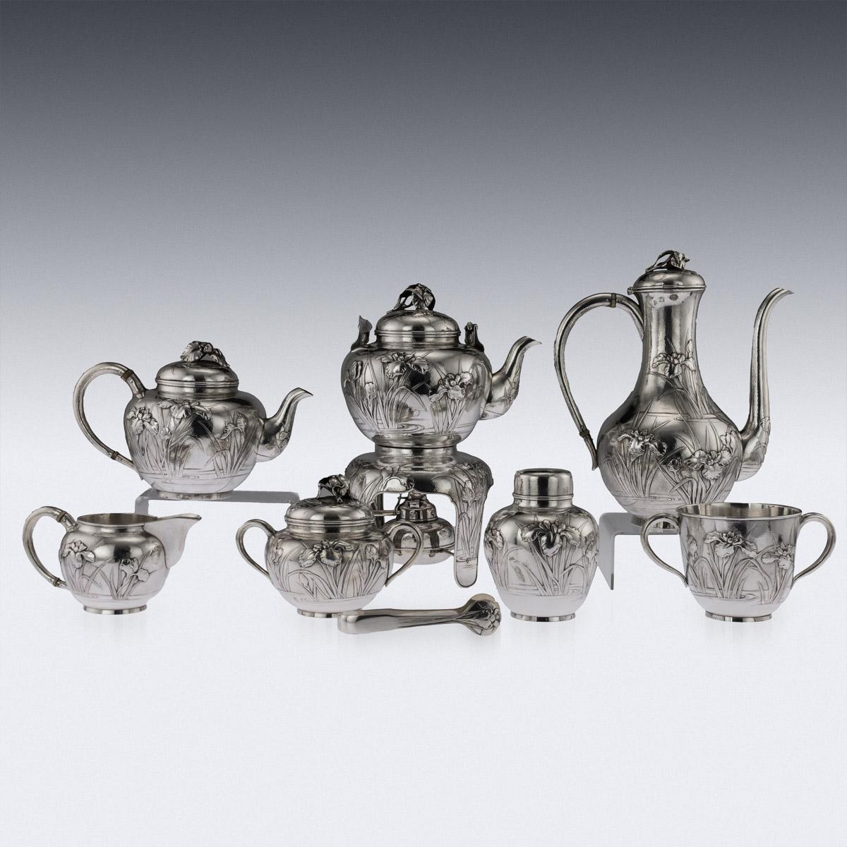 Japanese Solid Silver Massive Tea & Coffee Service on Tray, circa 1900 In Good Condition In Royal Tunbridge Wells, Kent